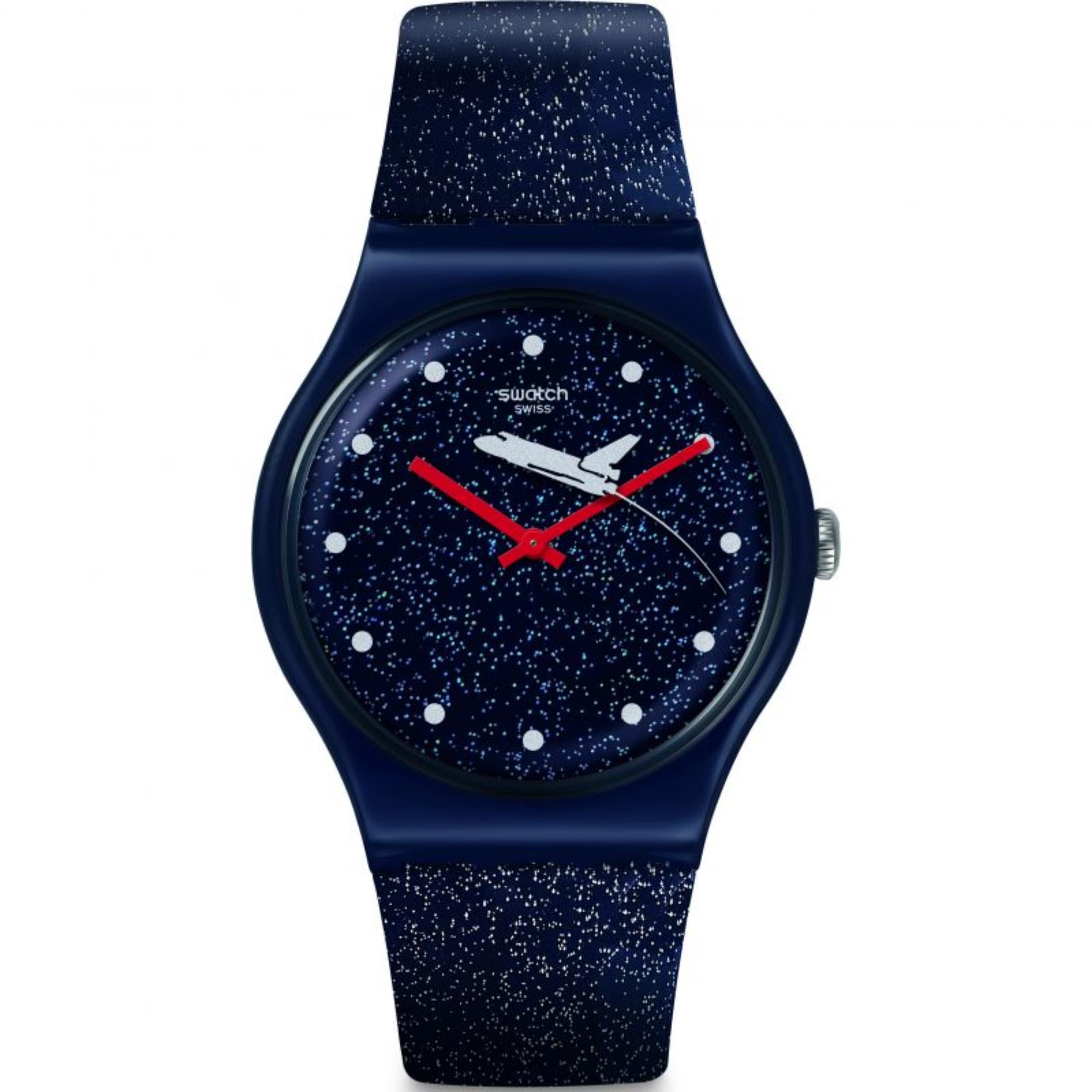 Swatch James Bond Moonraker 1979 Limitierte Sonderedition Blaues Zifferblatt Silikon Weltraumarmband Unisex Uhr SUOZ305