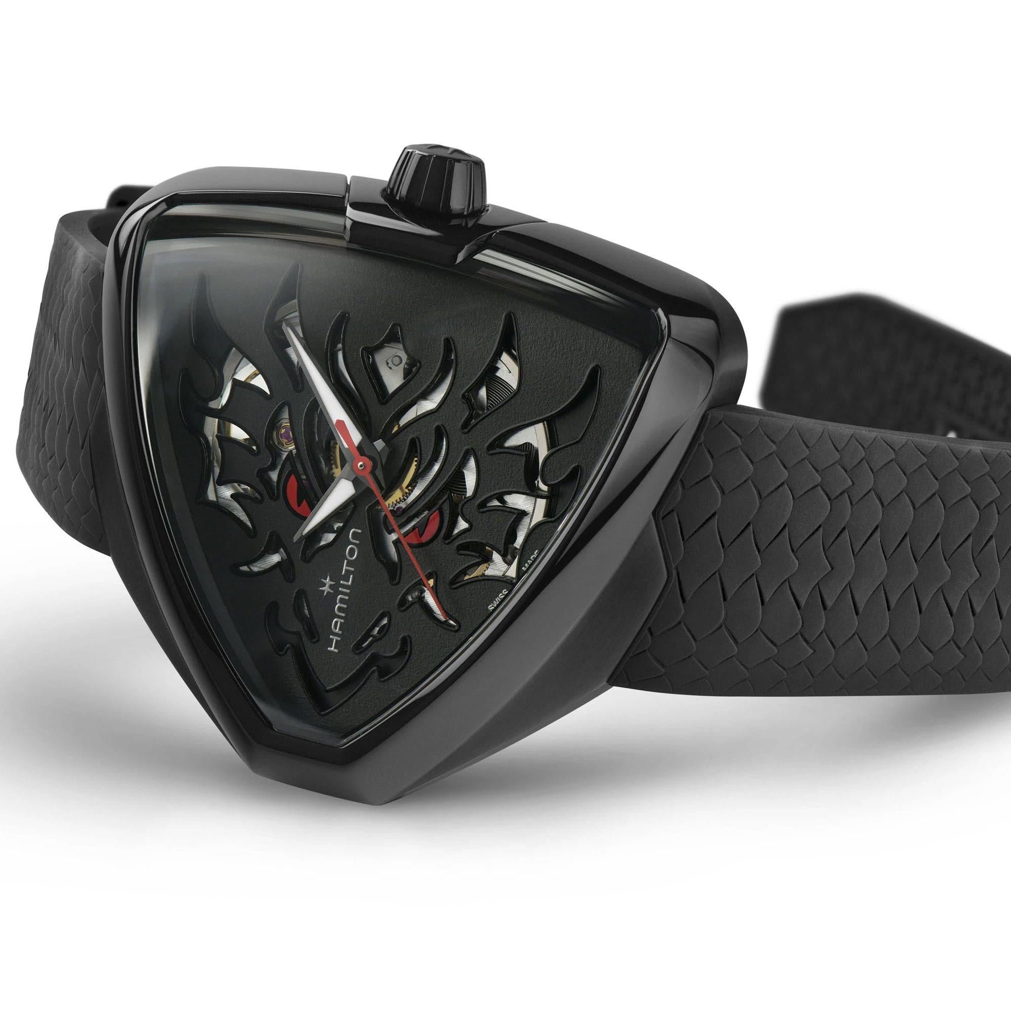 Hamilton Ventura 42mm Elvis80 Skelett Schwarzes Zifferblatt Gummi Herren Automatik Uhr H24535332