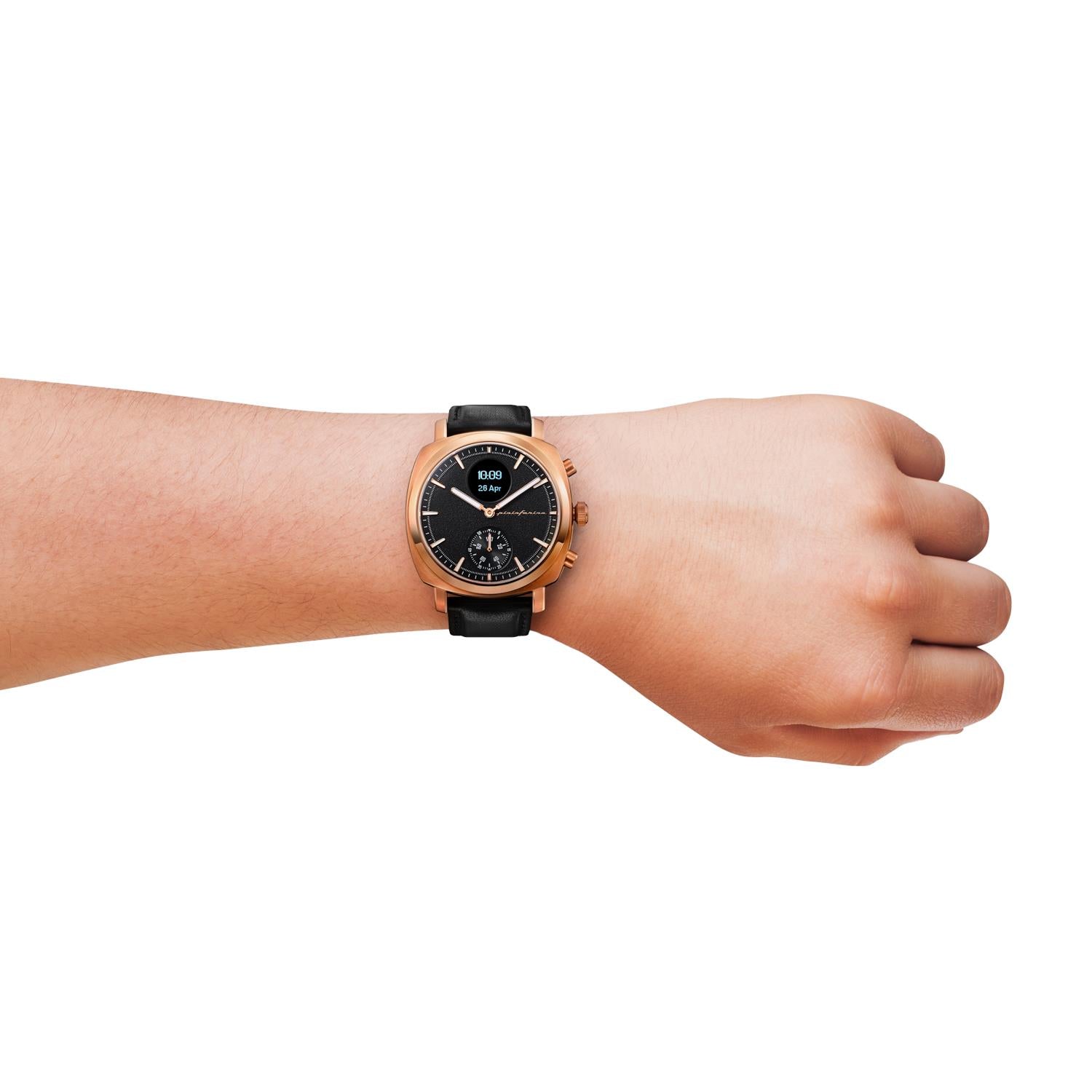 Pininfarina Senso Hybrid Sunburst Rose Black Dial Leather Watch PMH01A-03