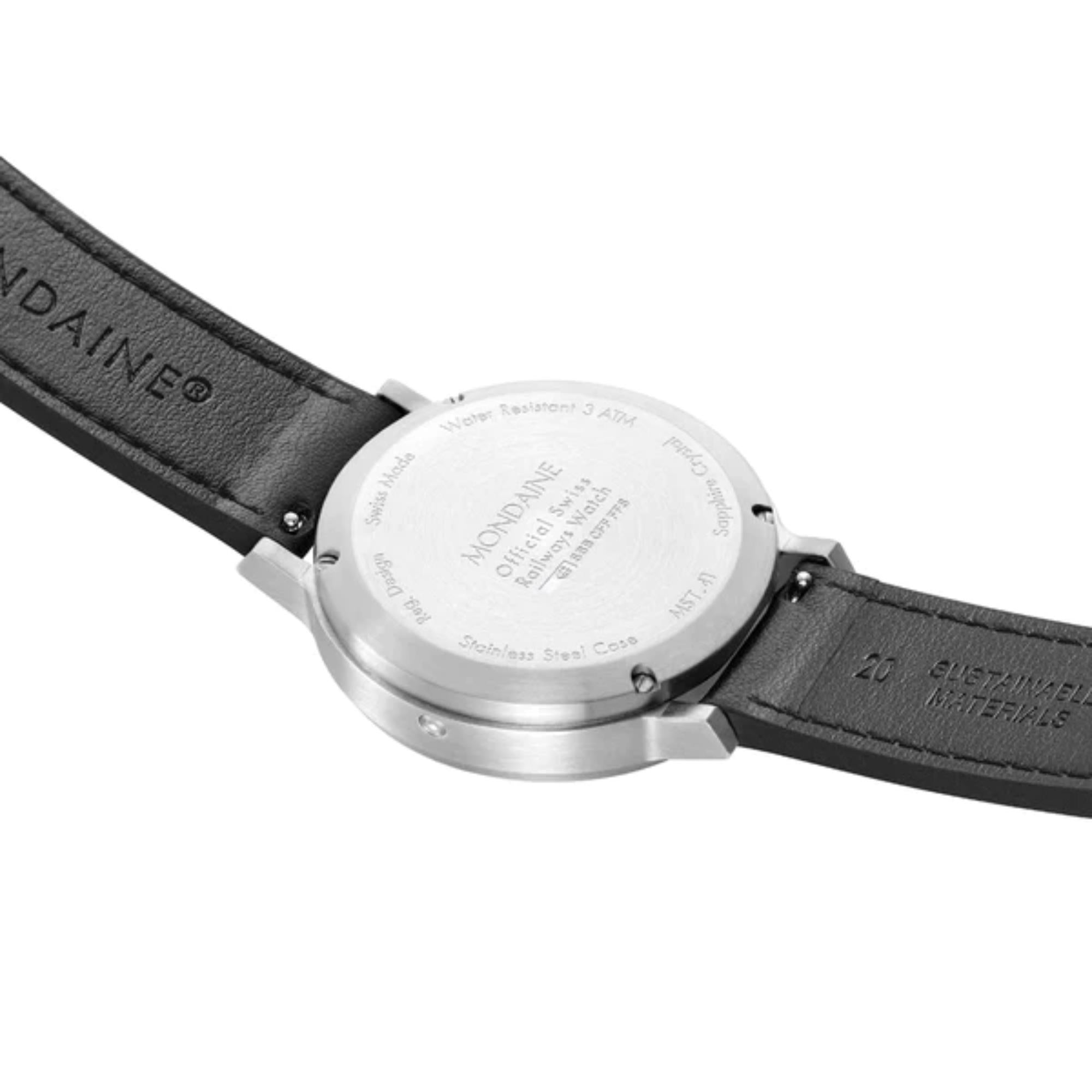 Mondaine stop2go 41mm Black Dial Leather Mens Quartz Watch MST.41020.LBV.2SE