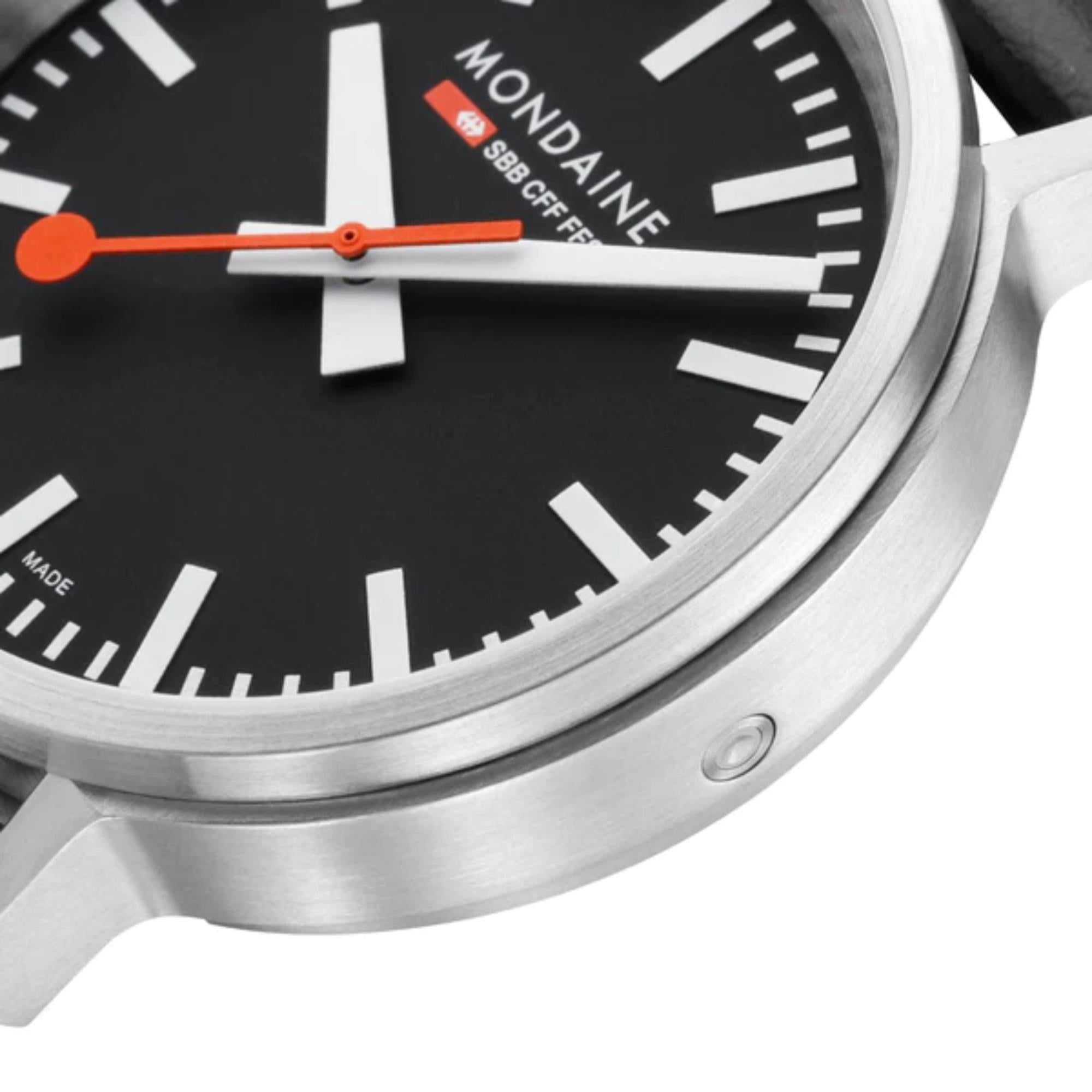 Mondaine stop2go 41mm Black Dial Leather Mens Quartz Watch MST.41020.LBV.2SE