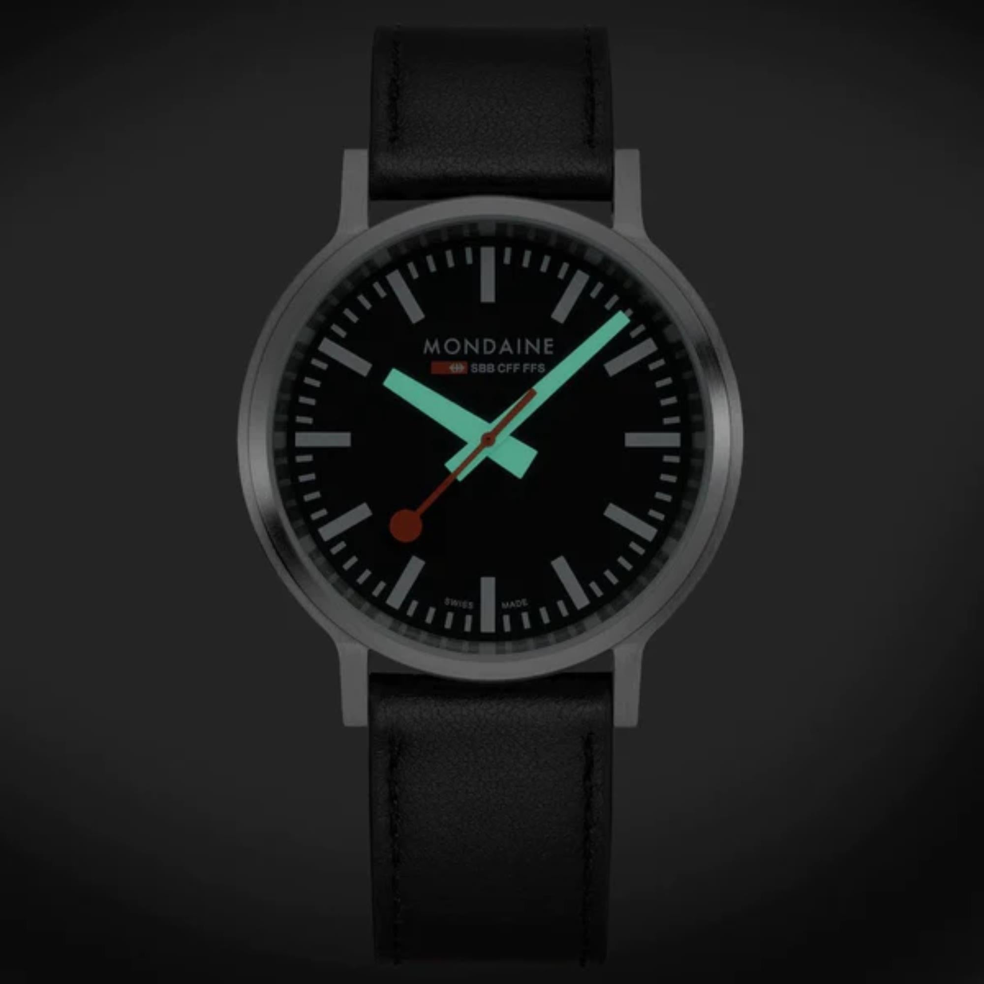 Mondaine stop2go 41mm Black Dial Leather Mens Quartz Watch MST.41020.LBV.2SE