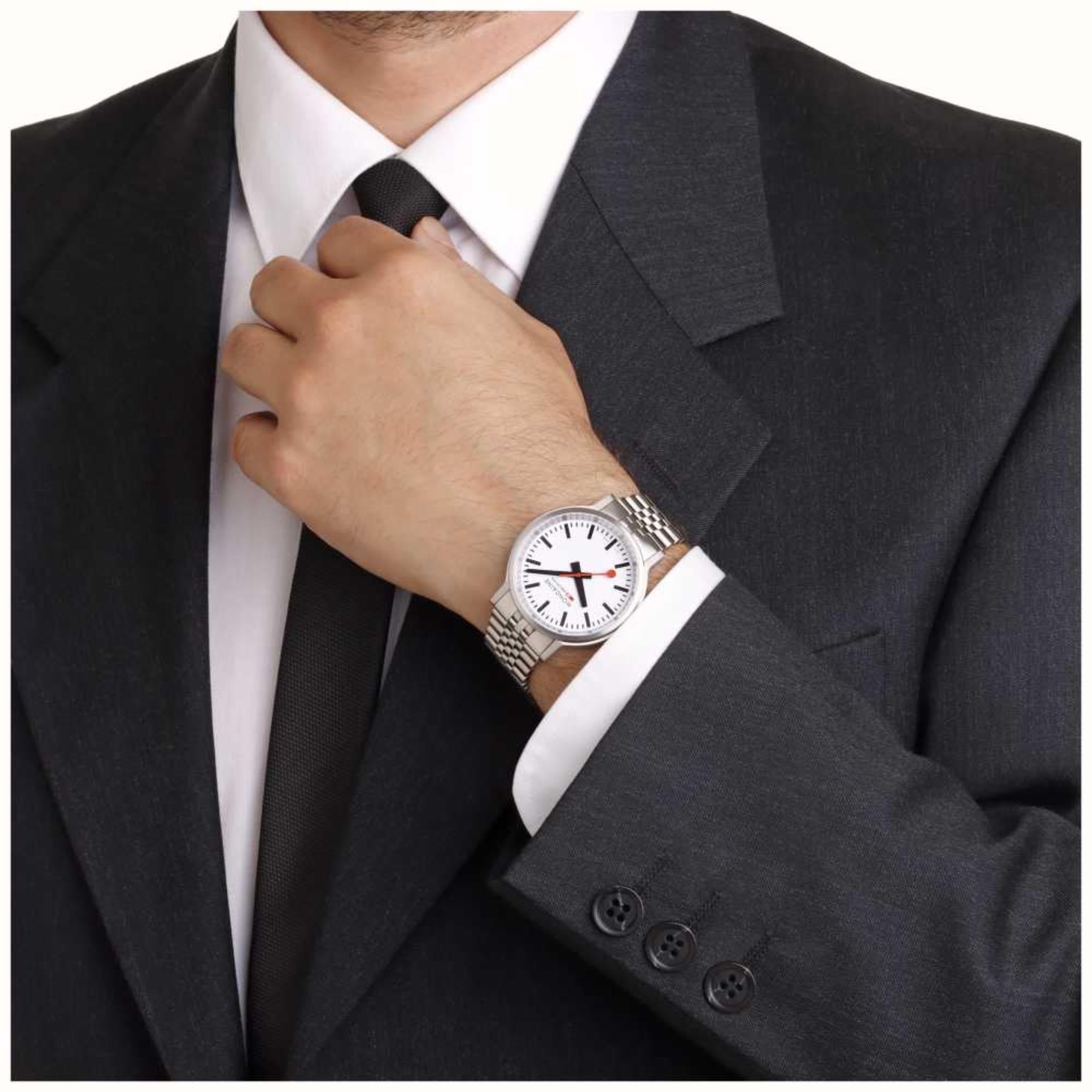 Mondaine stop2go 41mm Weißes Zifferblatt Stahl Herren Quarz Uhr MST.4101B.SJ.2SE