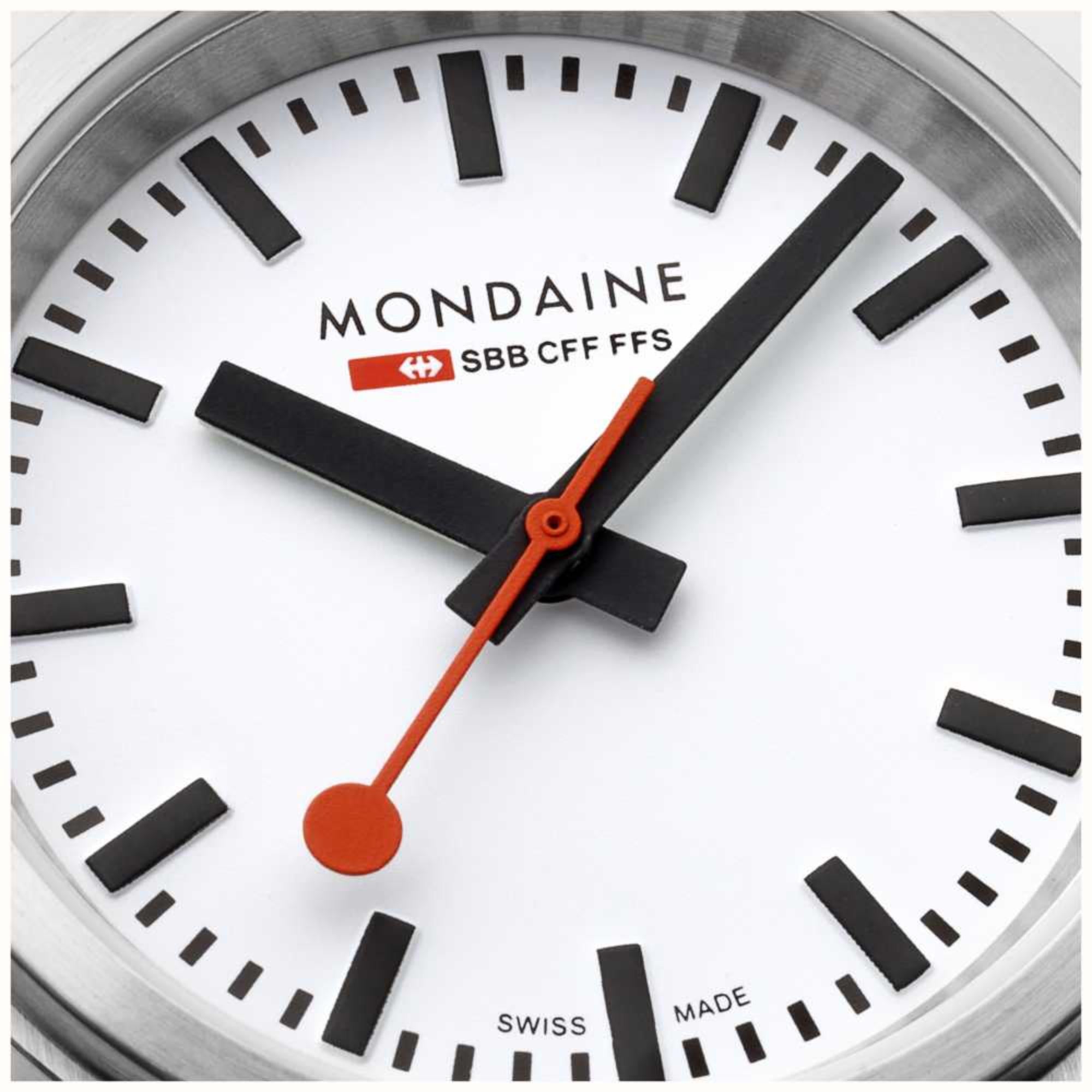 Mondaine stop2go Quarz Weißes Zifferblatt Lederarmband Uhr MST.3401B.LBV.SET
