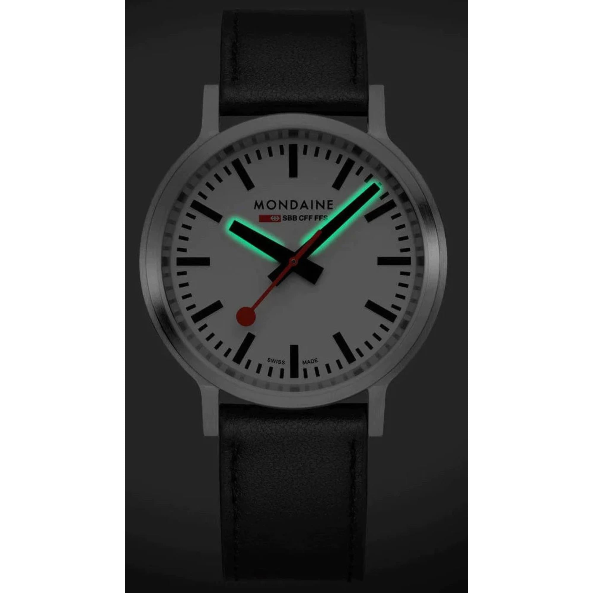 Mondaine stop2go 41mm White Dial Leather Mens Quartz Watch MST.4101B.LBV.2SE