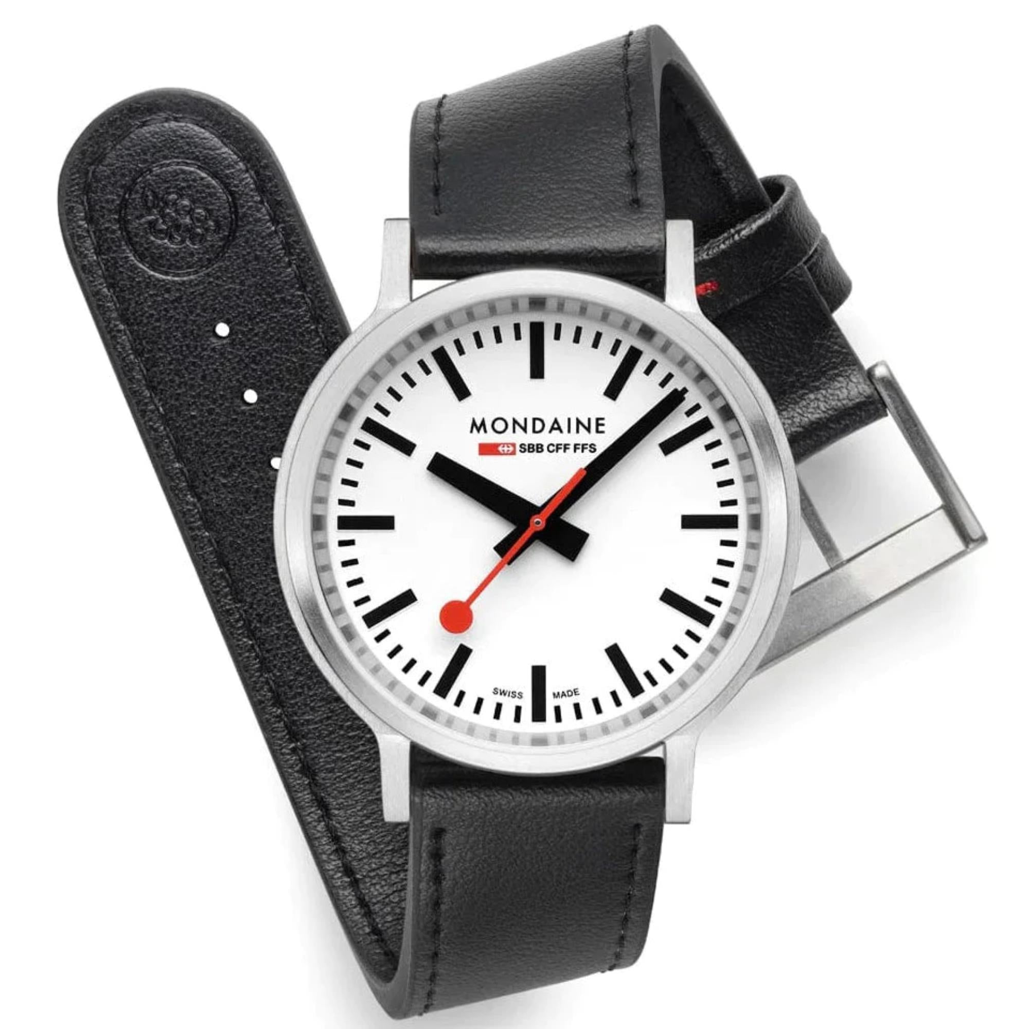 Mondaine stop2go 41mm White Dial Leather Mens Quartz Watch MST.4101B.LBV.2SE