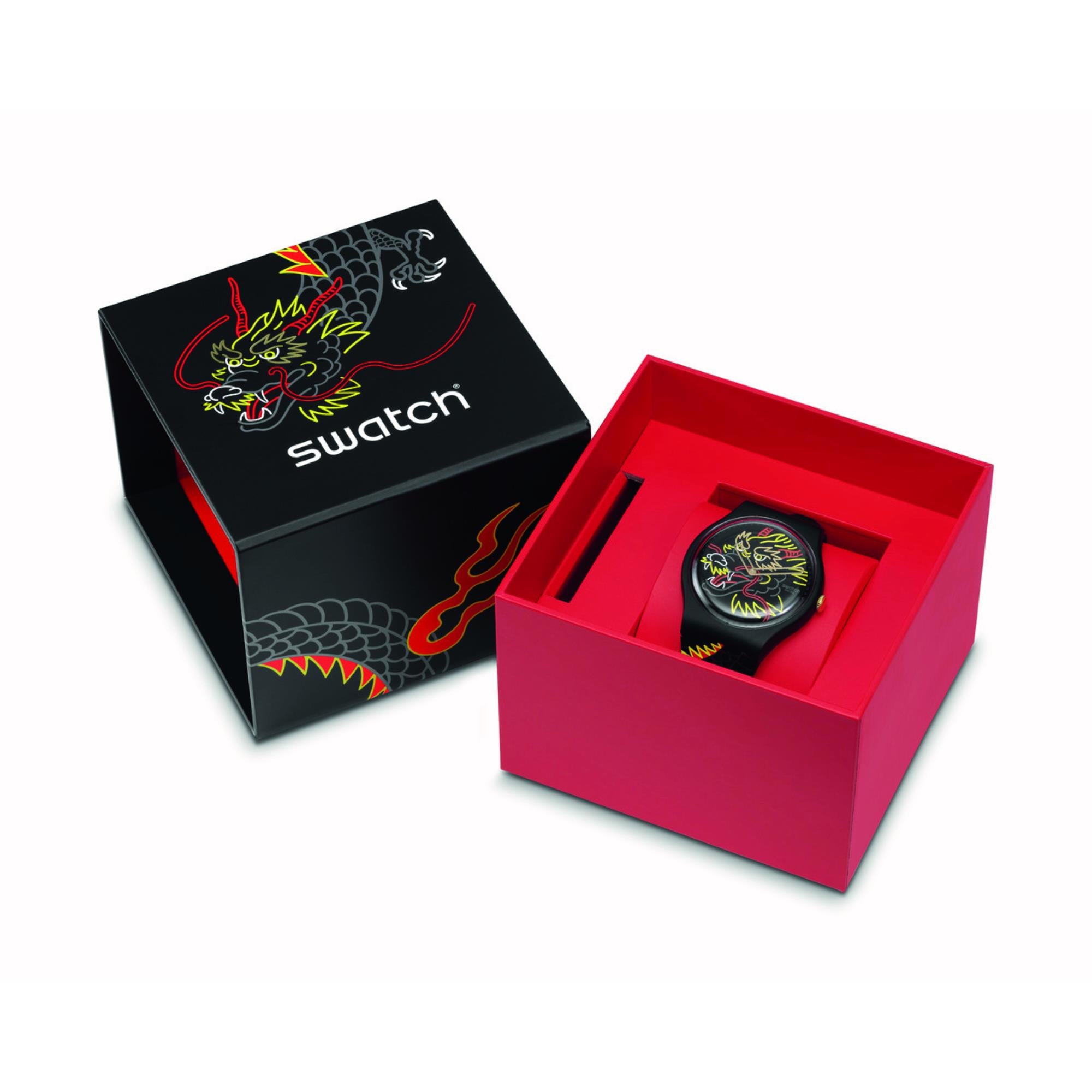 Swatch SwatchPay! Dragon In Wind Pay Quartz Black Dial Silicone Watch SO29Z137-5300