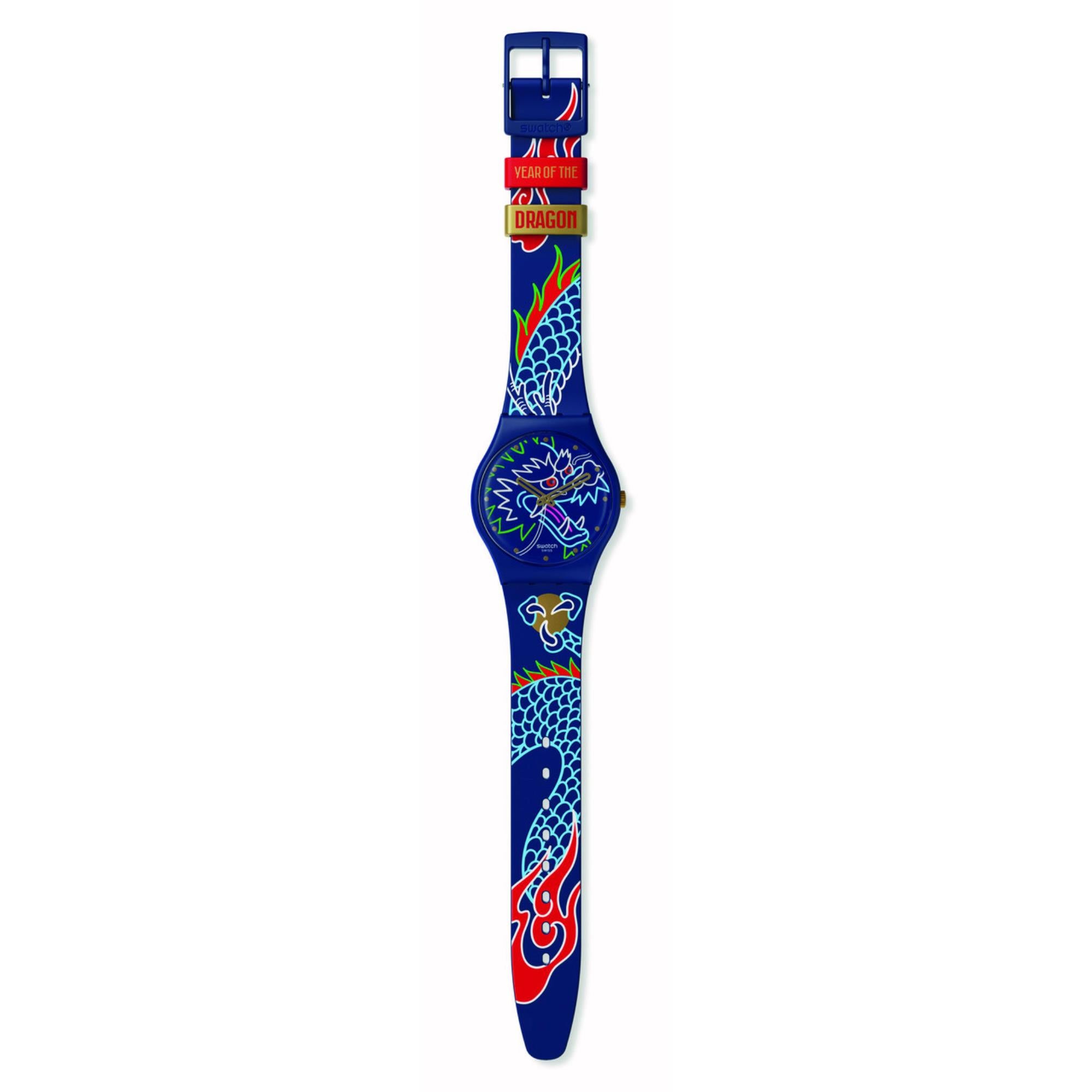 Swatch Dragon In Waves Quartz Blue Dial Silicone Watch SO28Z125