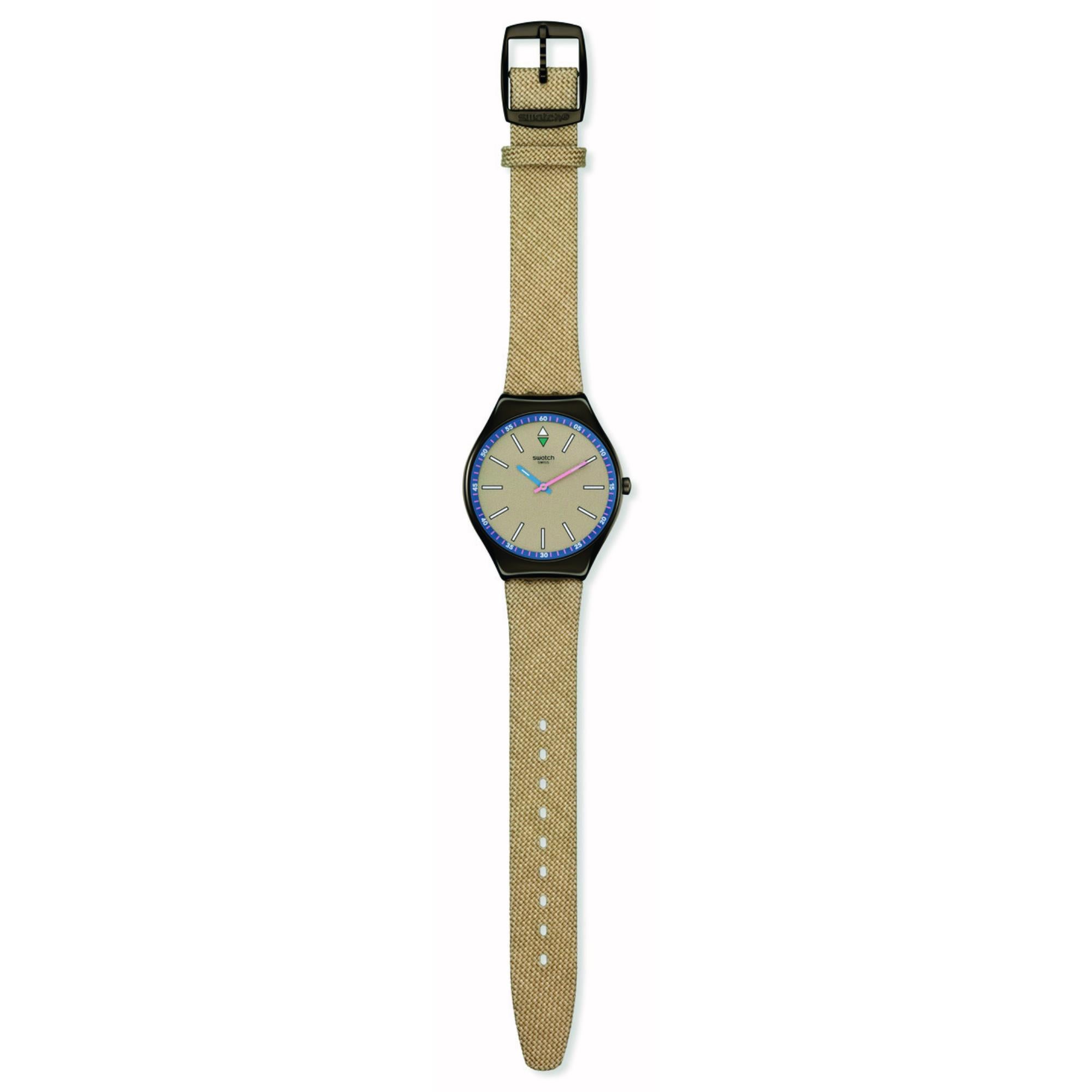 Swatch Sunbaked Sandstone Quartz Beige Dial Textile Watch SYXM100