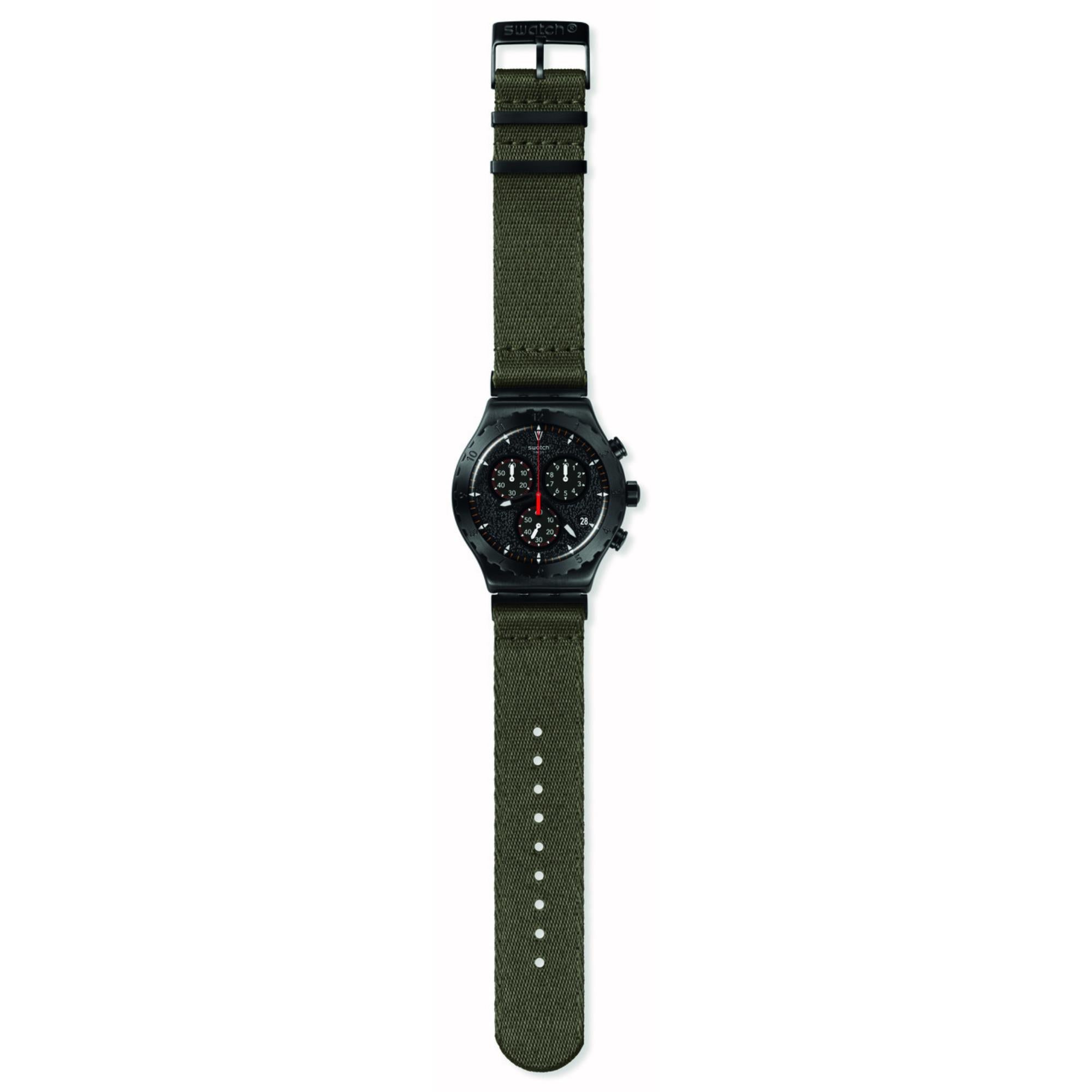 Watch with green strap on a white background