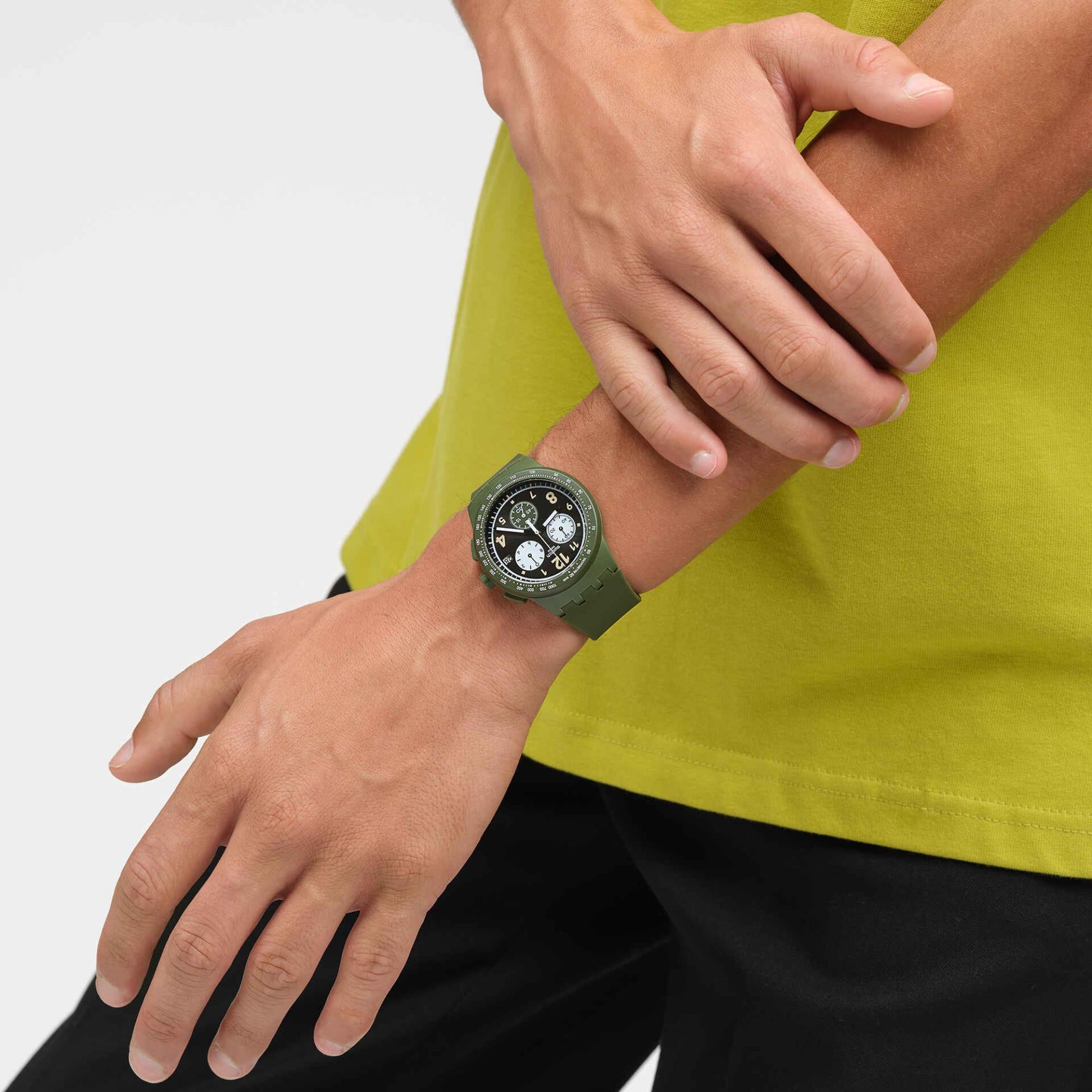 Swatch Nothing Basic About Green Quartz Green Dial Silicone Strap Watch SUSG406