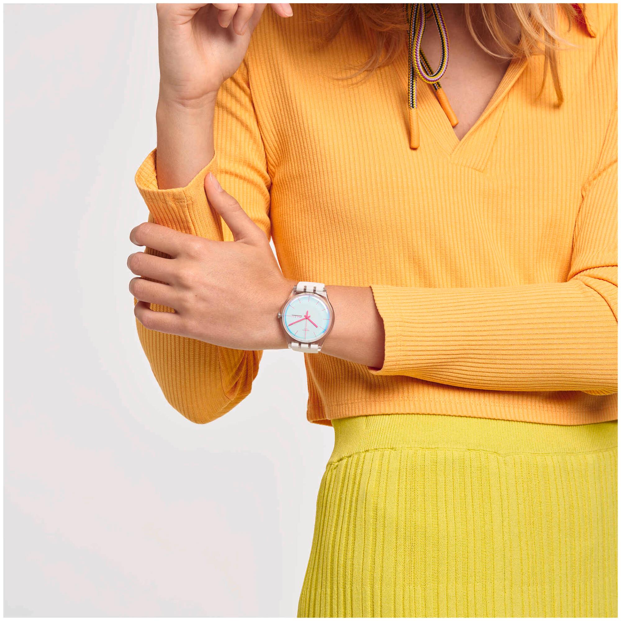Swatch Polawhite Quartz White Dial White Silicone Watch SO29K704-S14