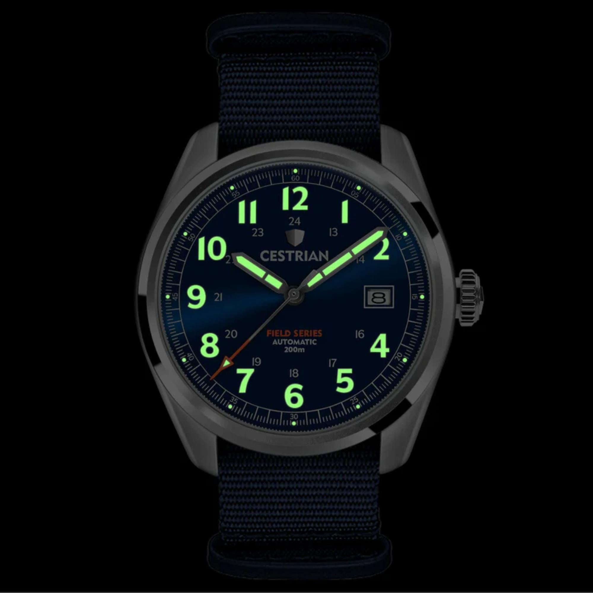 Cestrian Field Series Automatik Blaues Zifferblatt NATO-Armband Herren Uhr CF221N0660