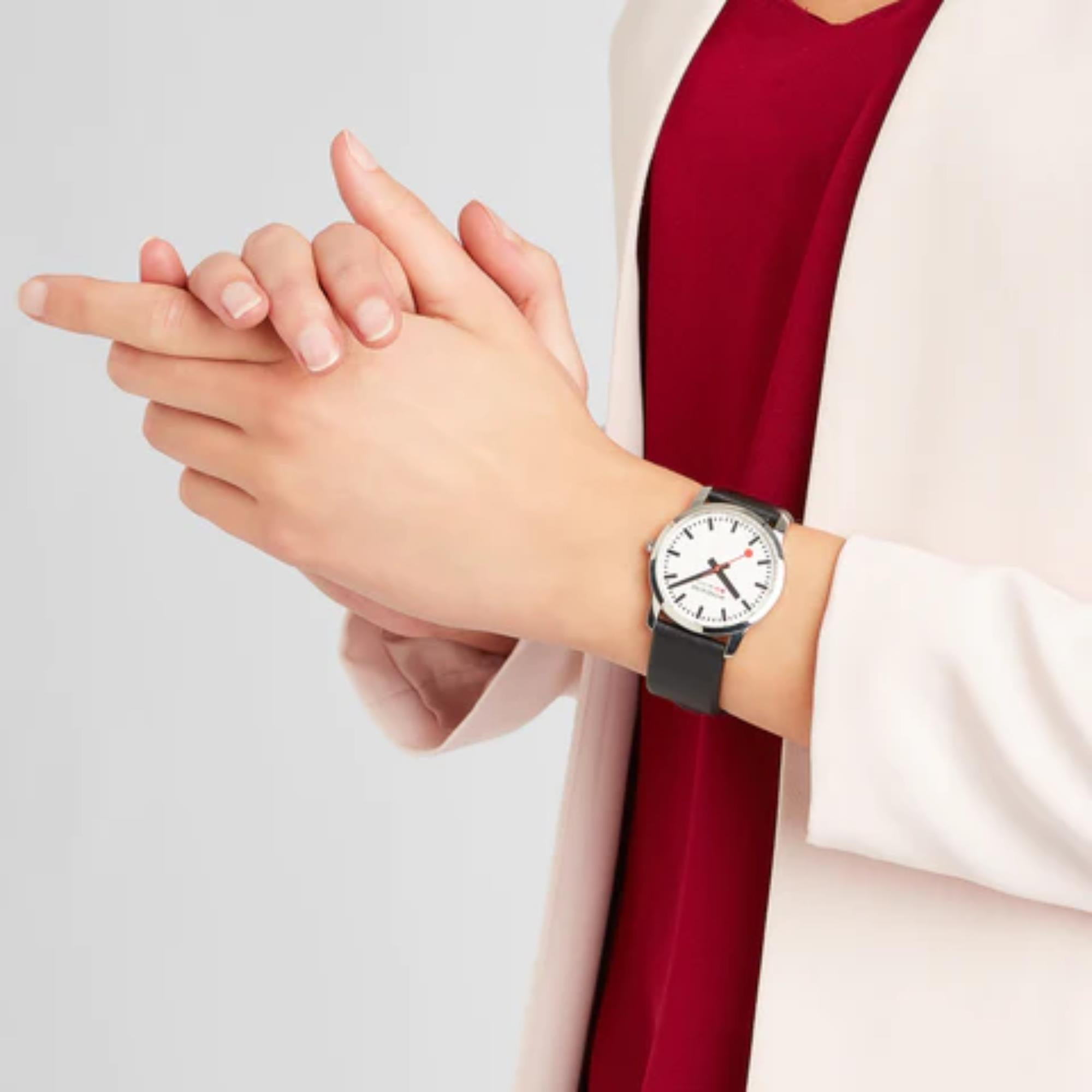 Mondaine Simply Elegant Quartz White Dial Leather Strap Watch A400.30351.11SBB