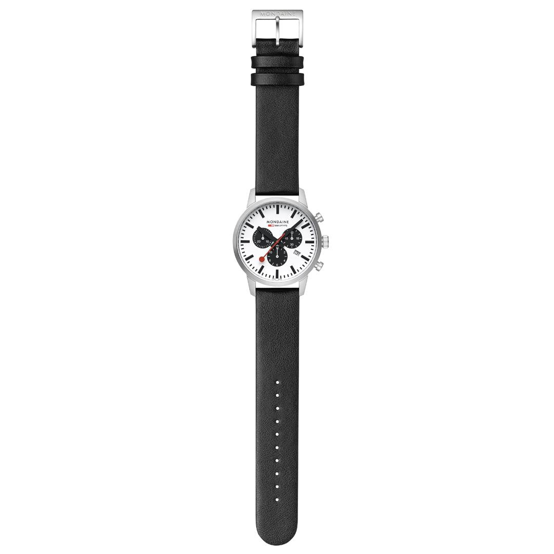 Mondaine Neo 41mm Chronograph White Dial Leather Mens Quartz Watch MSD.41410.LBV
