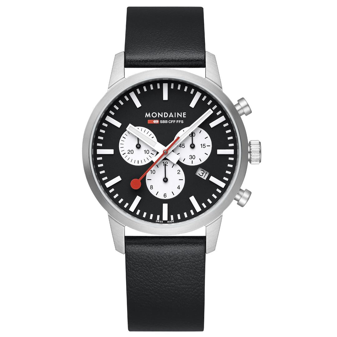 Mondaine Neo Chrono Black Dial Leather Strap Men's Watch MSD.41420.LBV
