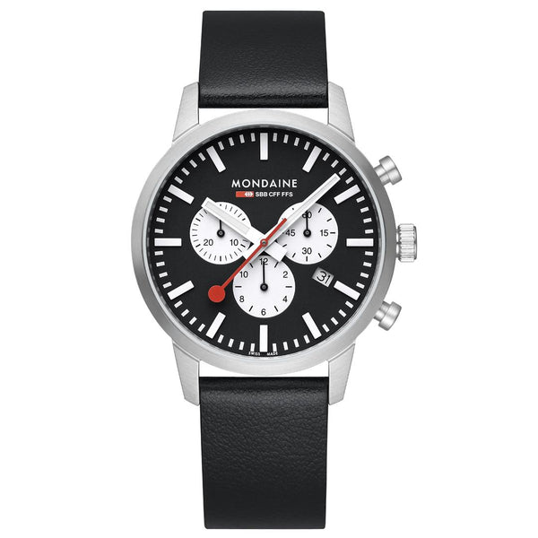 Mondaine Neo Chrono Black Dial Leather Strap Men's Watch MSD.41420.LBV