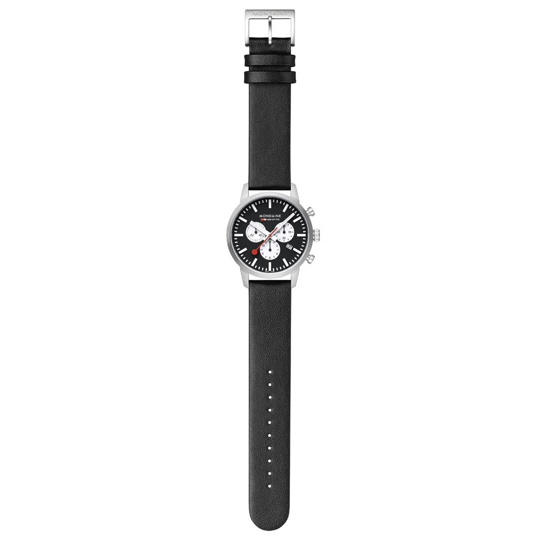 Mondaine Neo 41mm Chronograph Black Dial Leather Mens Quartz Watch MSD.41420.LBV