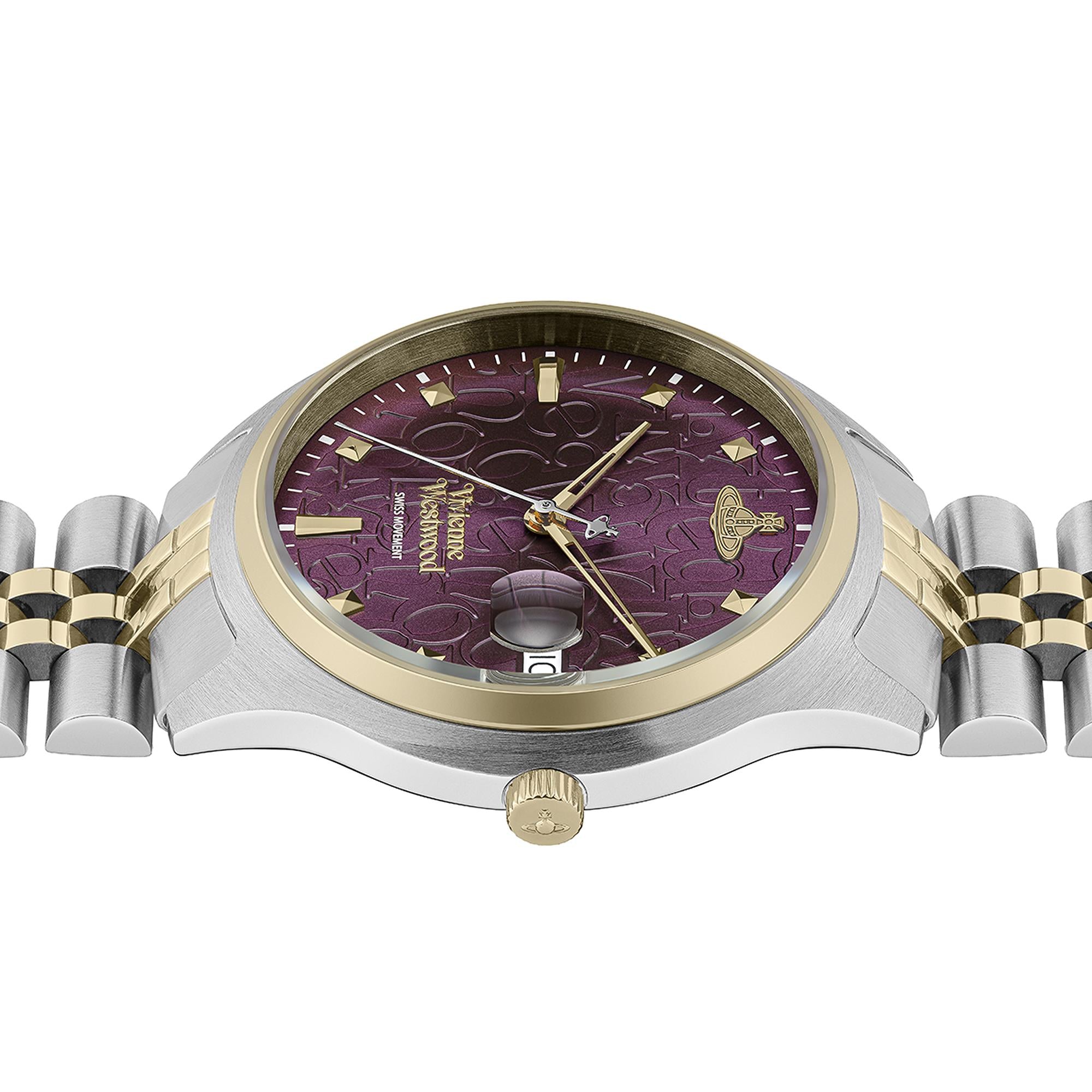 Vivienne Westwood Camberwell Quarz Lila Zifferblatt Zweifarbiges Edelstahlarmband Damen Uhr VV261BYSG