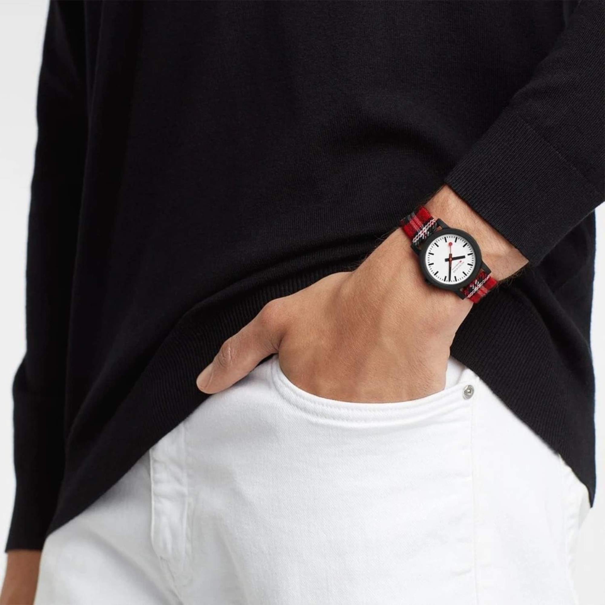 Mondaine Essence Quartz White Dial Recycled Tartan Watch MS1.32111.LC