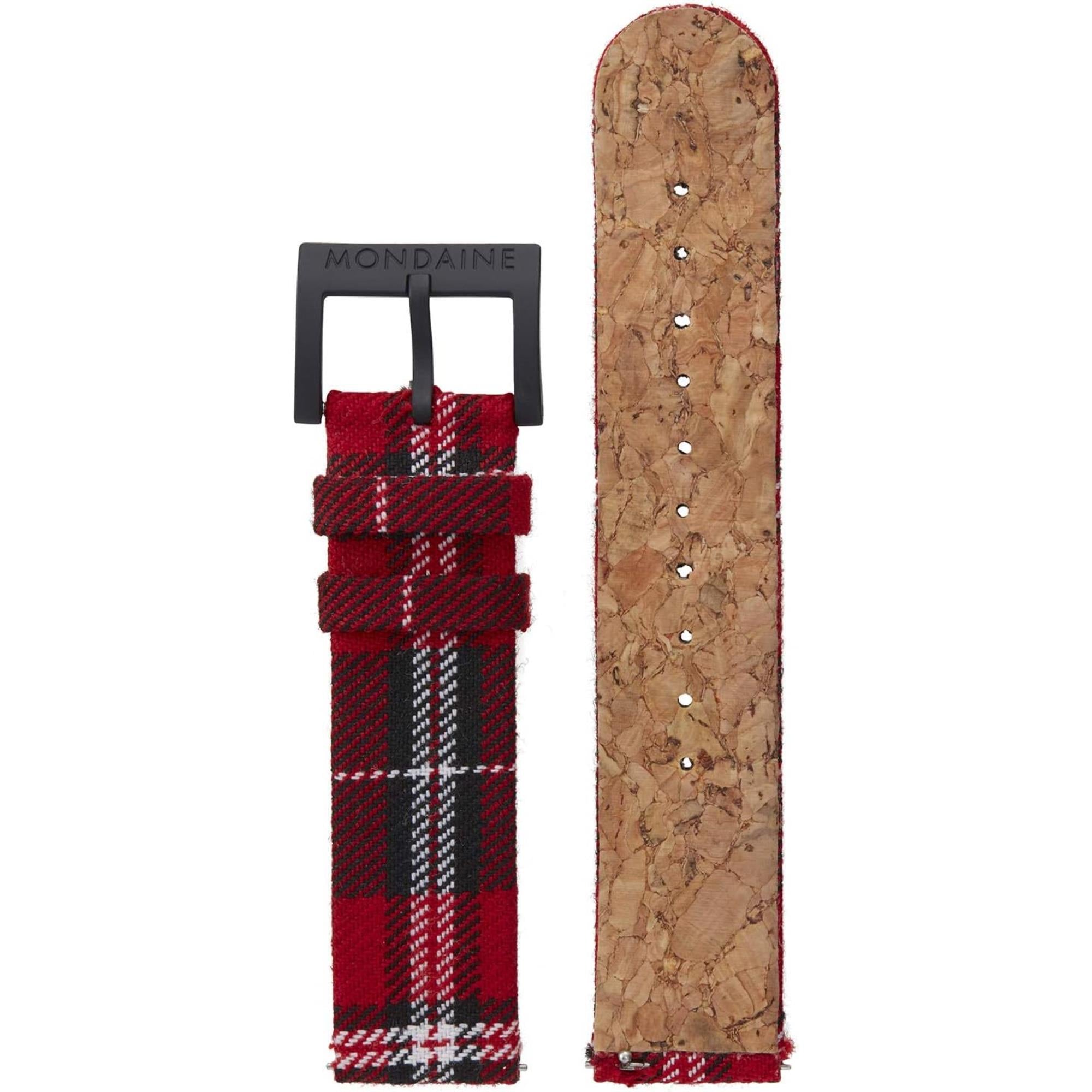 Mondaine Essence Quarz Schwarzes PVD Weißes Zifferblatt Tartan Korkarmband Uhr MS1.41111.LC