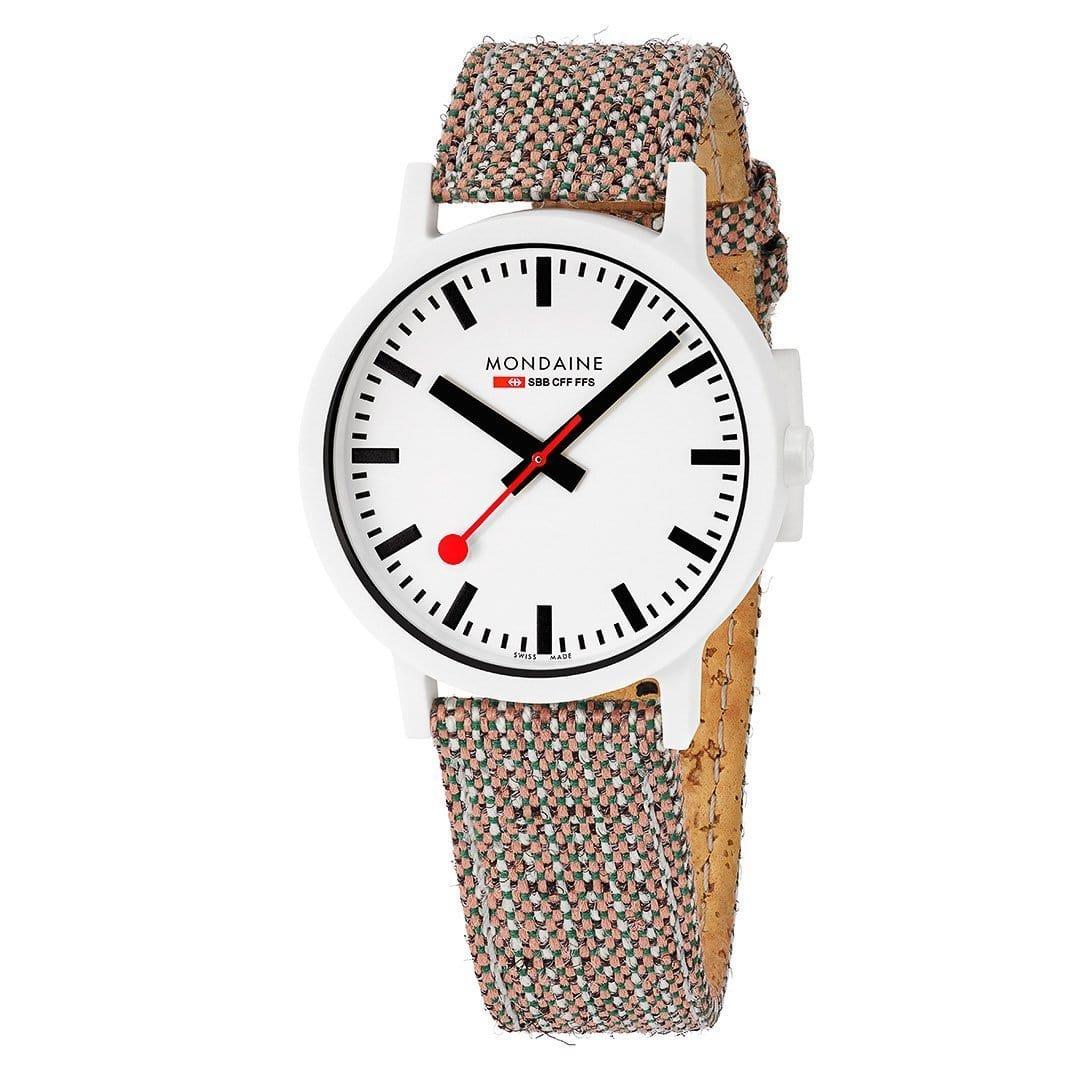 Mondaine Essence Quartz White Dial Brown Textile Strap Watch MS1.41110.LG