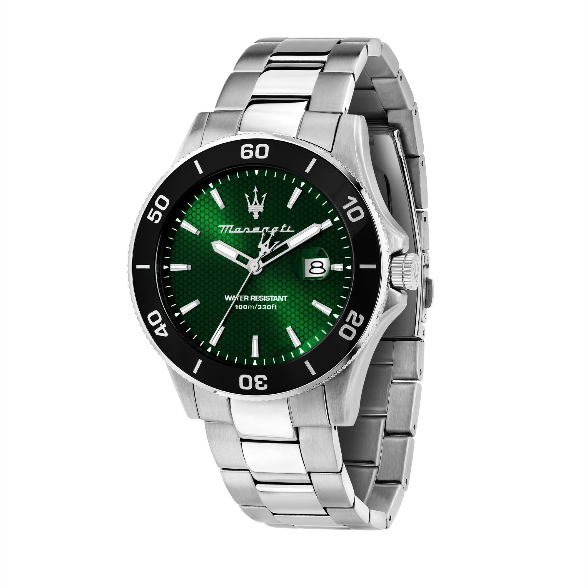 Maserati Competizione Quarz Grünes Zifferblatt Stahlarmband Herren Uhr R8853100038