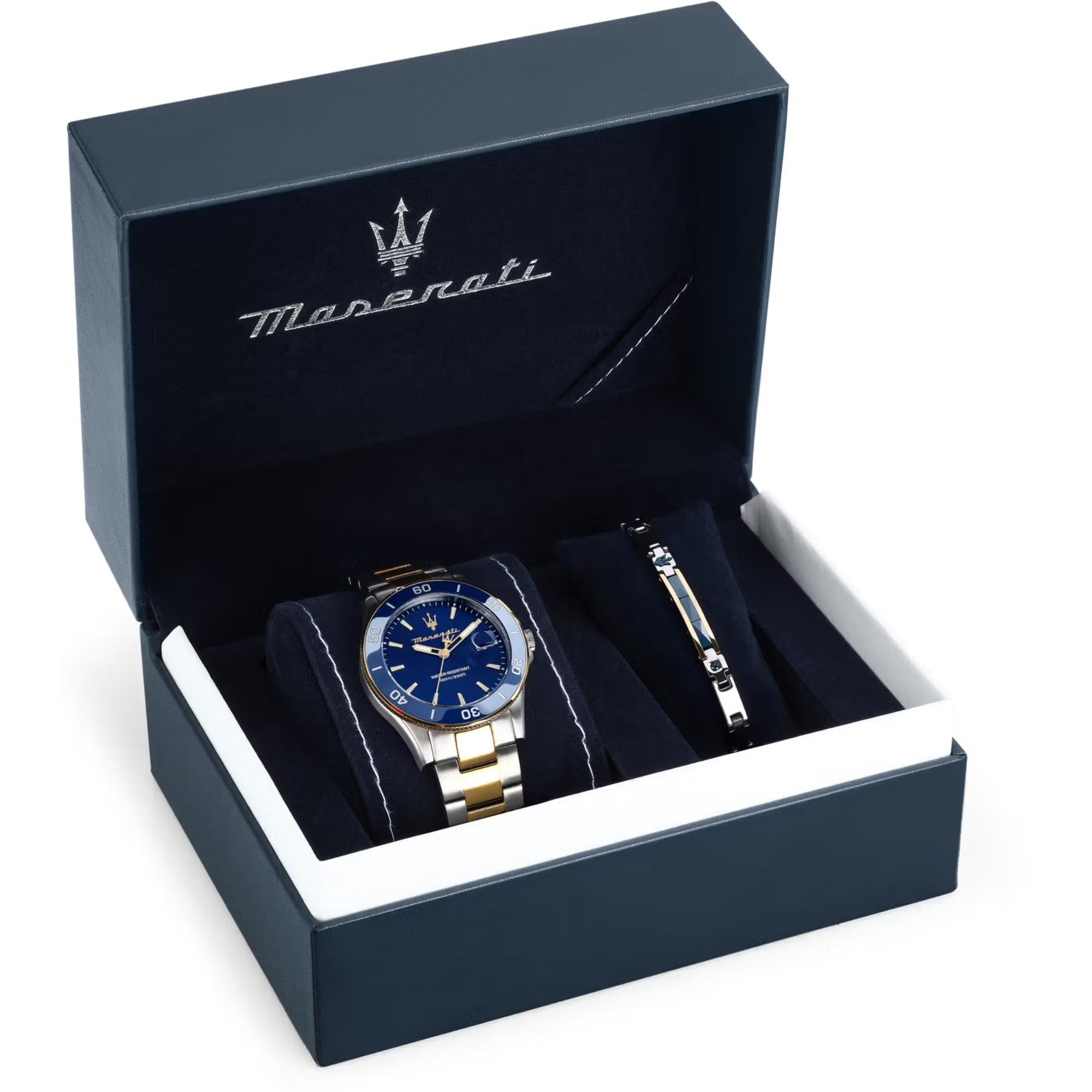 Maserati Competizione Quarz Blaues Zifferblatt Zweifarbiges Stahlarmband Herren Uhr R8873600007