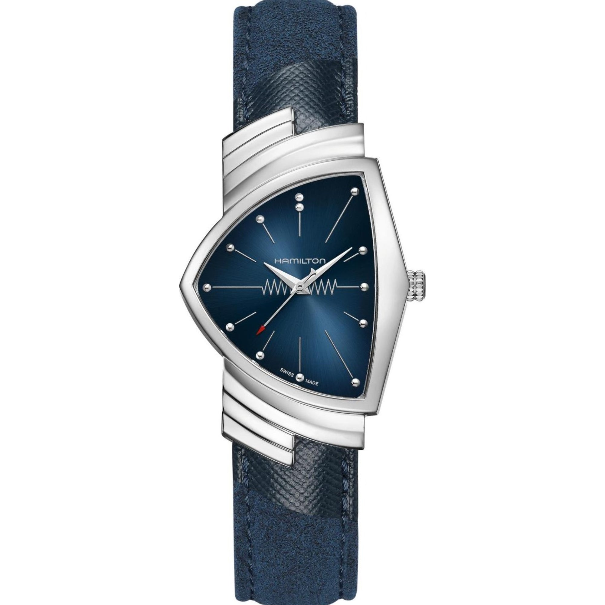 Hamilton Ventura 32mm blue dial and blue Alcantara quartz watch H24411942 front view