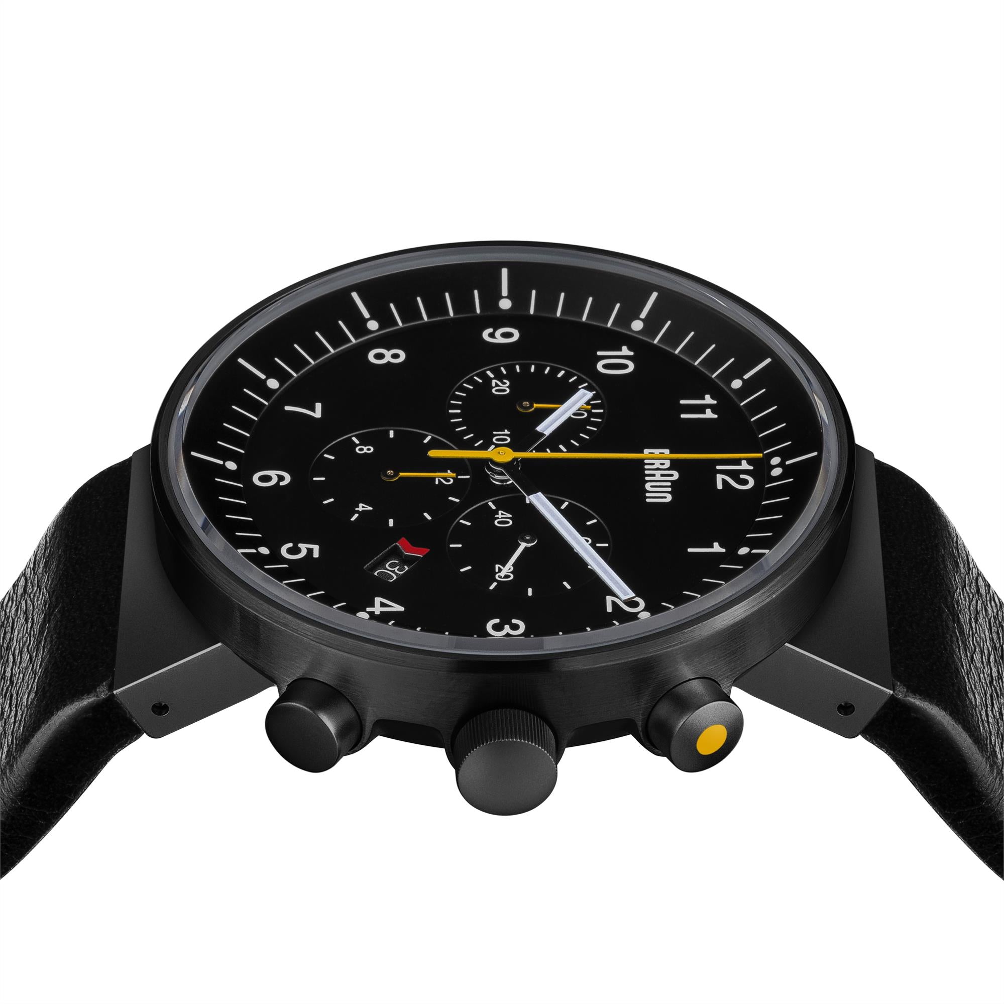 Braun Prestige Chronograph Quartz Black Dial Leather Strap Men's Watch BN0095BKG