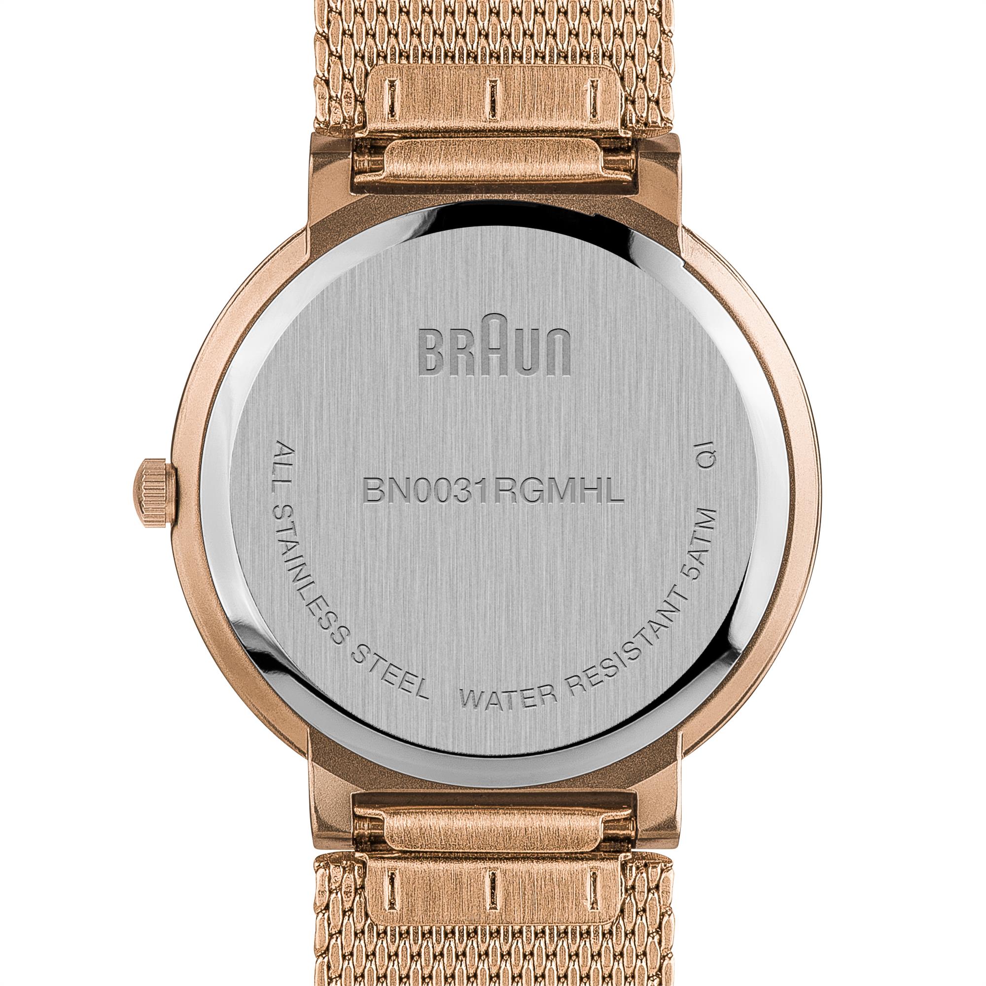 Braun Classic Quartz White Dial Steel Strap Ladies Watch BN0031RGMHL