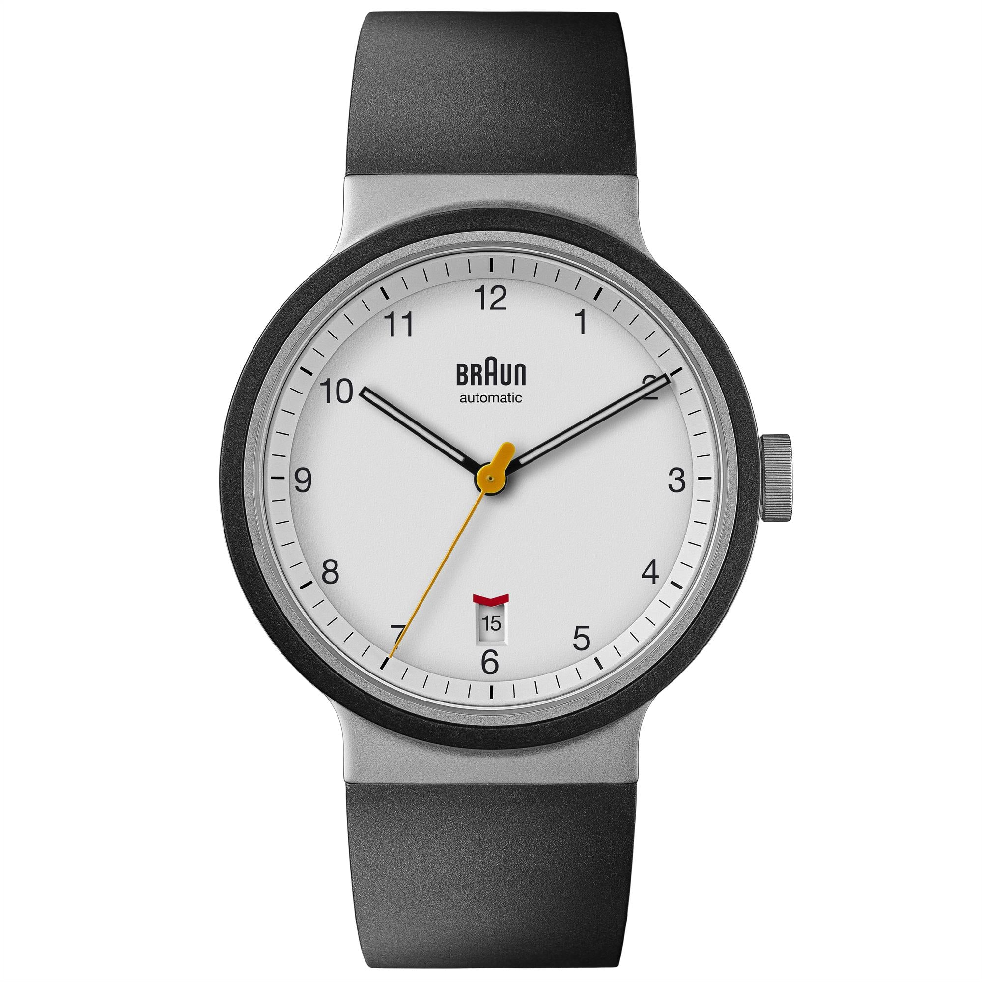 Braun Prestige Automatik Weiß Zifferblatt Schwarzes Gummiarmband Herren Uhr BN0278WHBKG