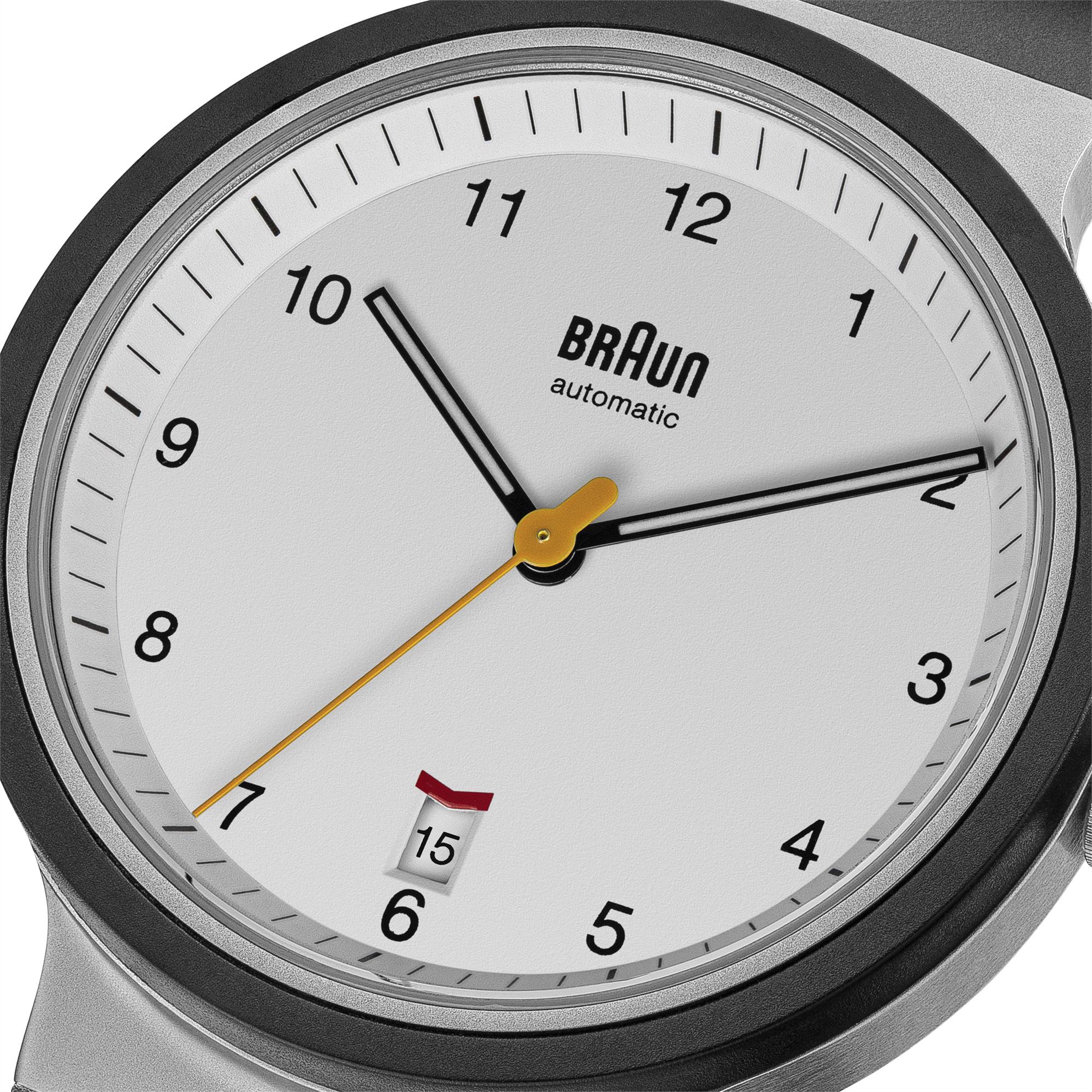 Braun Prestige Automatik Weiß Zifferblatt Schwarzes Gummiarmband Herren Uhr BN0278WHBKG