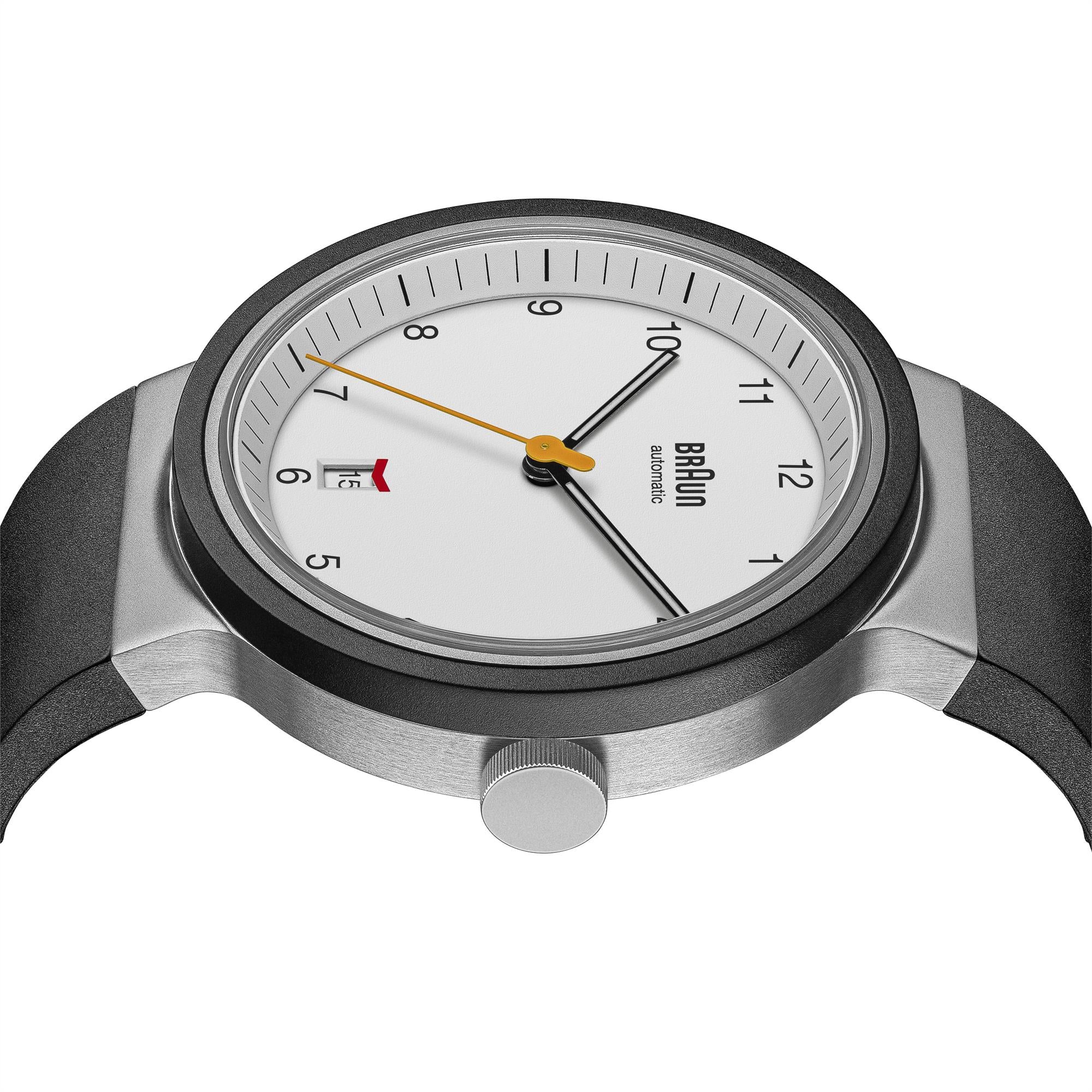Braun Prestige Automatik Weiß Zifferblatt Schwarzes Gummiarmband Herren Uhr BN0278WHBKG