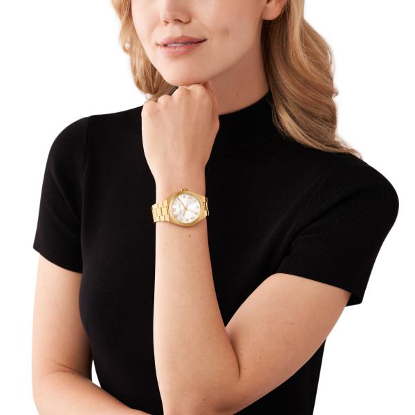 Michael Kors Lennox Goldfarbener Edelstahlarmband Silbernes Zifferblatt Damenuhr MK7391