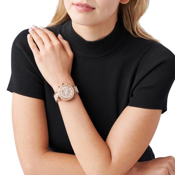 Michael Kors Parker Chronograph Rose Gold Dial Steel Strap Women's Watch MK5896