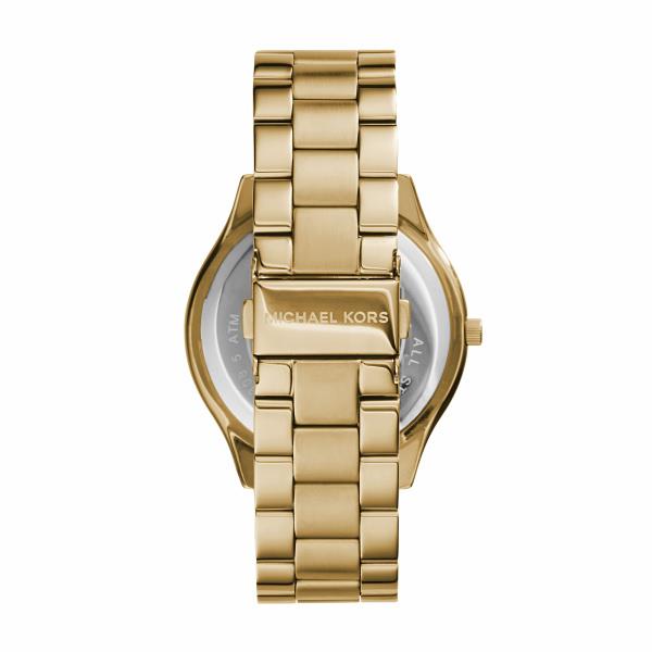 Michael Kors Slim Runway Gold Dial Steel Strap Ladies Watch MK3179