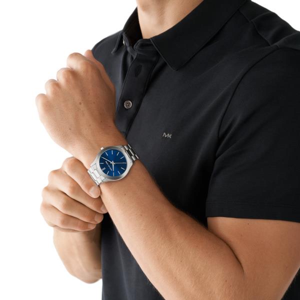 Michael Kors Slim Runway Blue Dial Steel Strap Men's Watch and Saffiano Leather Wallet Gift Set MK1060SET