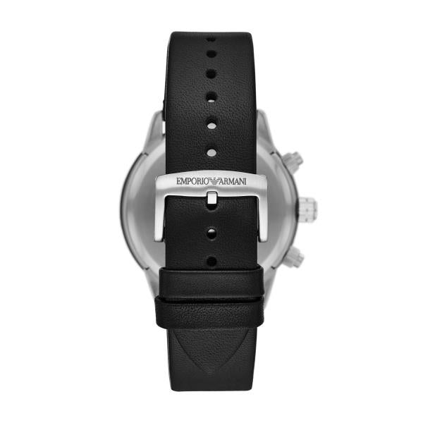 Emporio Armani Mario 43mm Chronograph Black Dial Leather Mens Quartz Watch AR11243