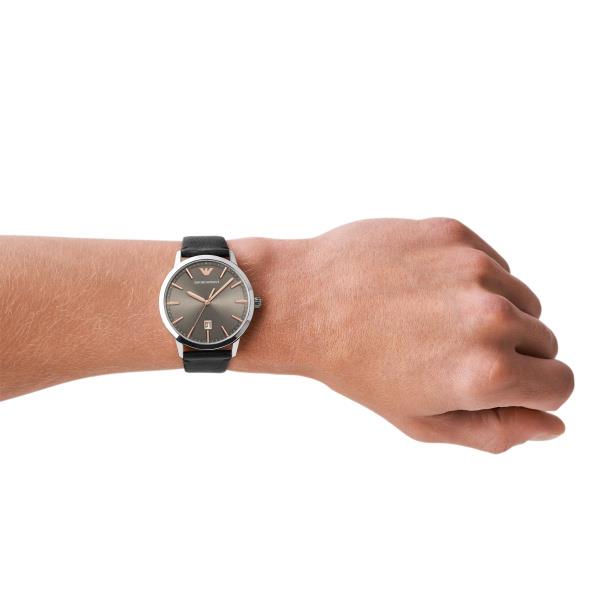 Emporio Armani Ruggero 43mm Graues Zifferblatt Leder Herren Quarz Uhr AR11277