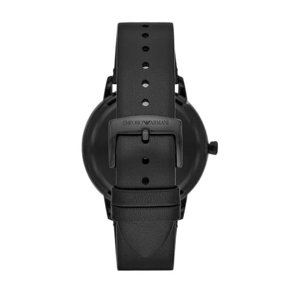 Emporio Armani Ruggero 43mm Schwarzes Zifferblatt Leder Herren Quarz Uhr AR11278
