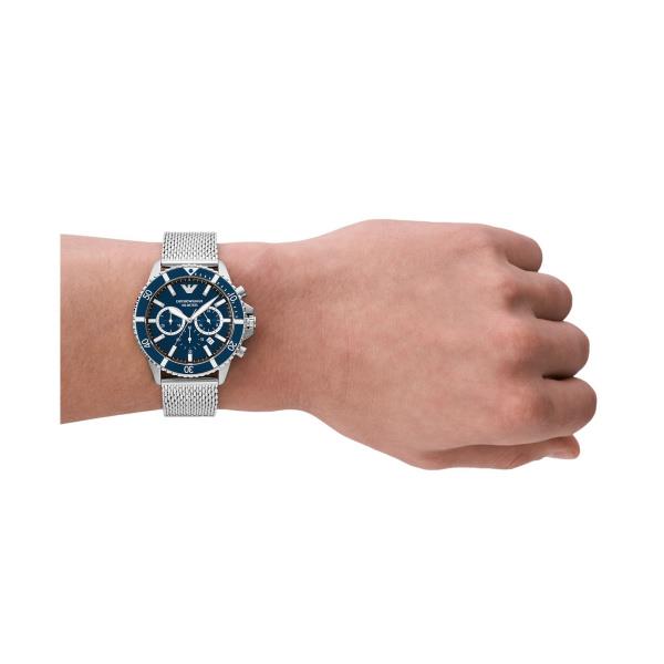 Emporio Armani Diver 43mm Chronograph Blaues Zifferblatt Stahl Herren Quarz Uhr AR11587
