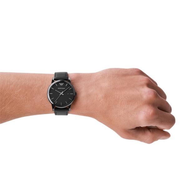 Emporio Armani Gianni 41mm Black Dial Leather Mens Quartz Watch AR1732