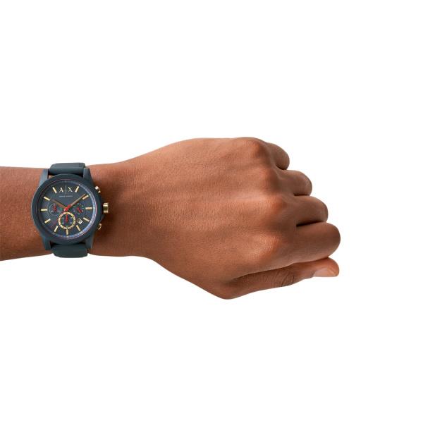Armani Exchange Outerbanks 47mm Chronograph Blue Dial Silicone Mens Quartz Watch AX1335