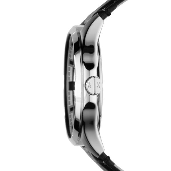 Armani Exchange Hampton 46mm Black Dial Leather Mens Quartz Watch AX2101
