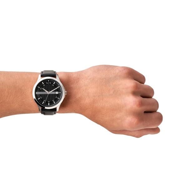 Armani Exchange Hampton 46mm Black Dial Leather Mens Quartz Watch AX2101
