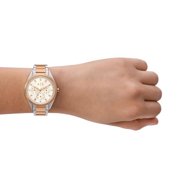 Armani Exchange Lady Giacomo 38mm Chronograph Weißes Zifferblatt Stahl Damen Quarz Uhr AX5662