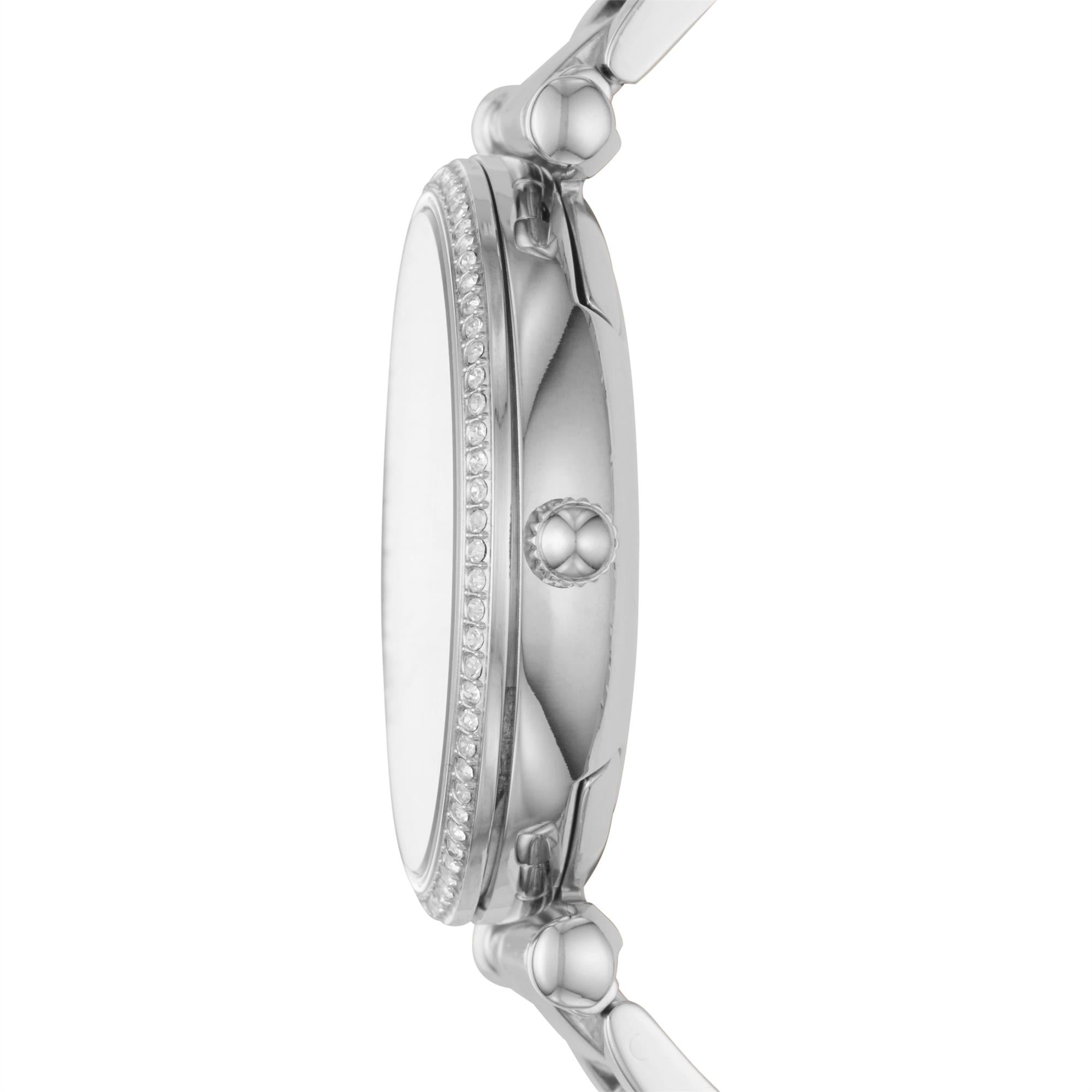 Fossil Carlie 35mm Silbernes Zifferblatt Stahl Damen Quarz Uhr ES4341