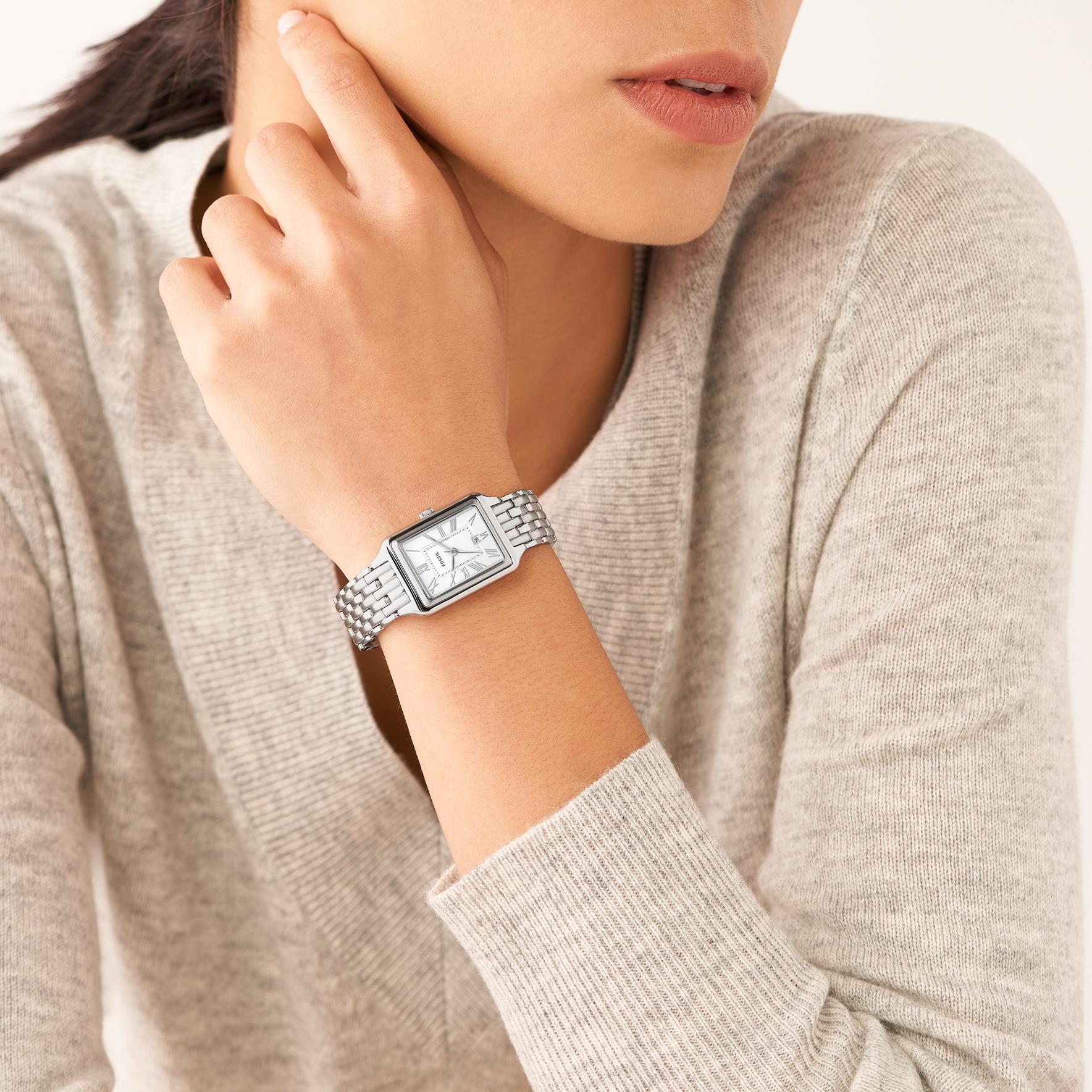 Fossil Raquel 23mm Silbernes Zifferblatt Stahl Damen Quarz Uhr ES5221
