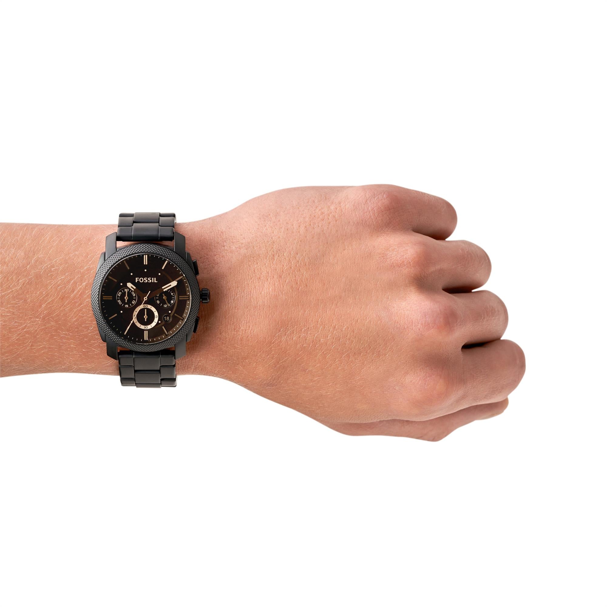 Fossil Machine 42mm Chronograph Black Dial Steel Mens Quartz Watch FS4682